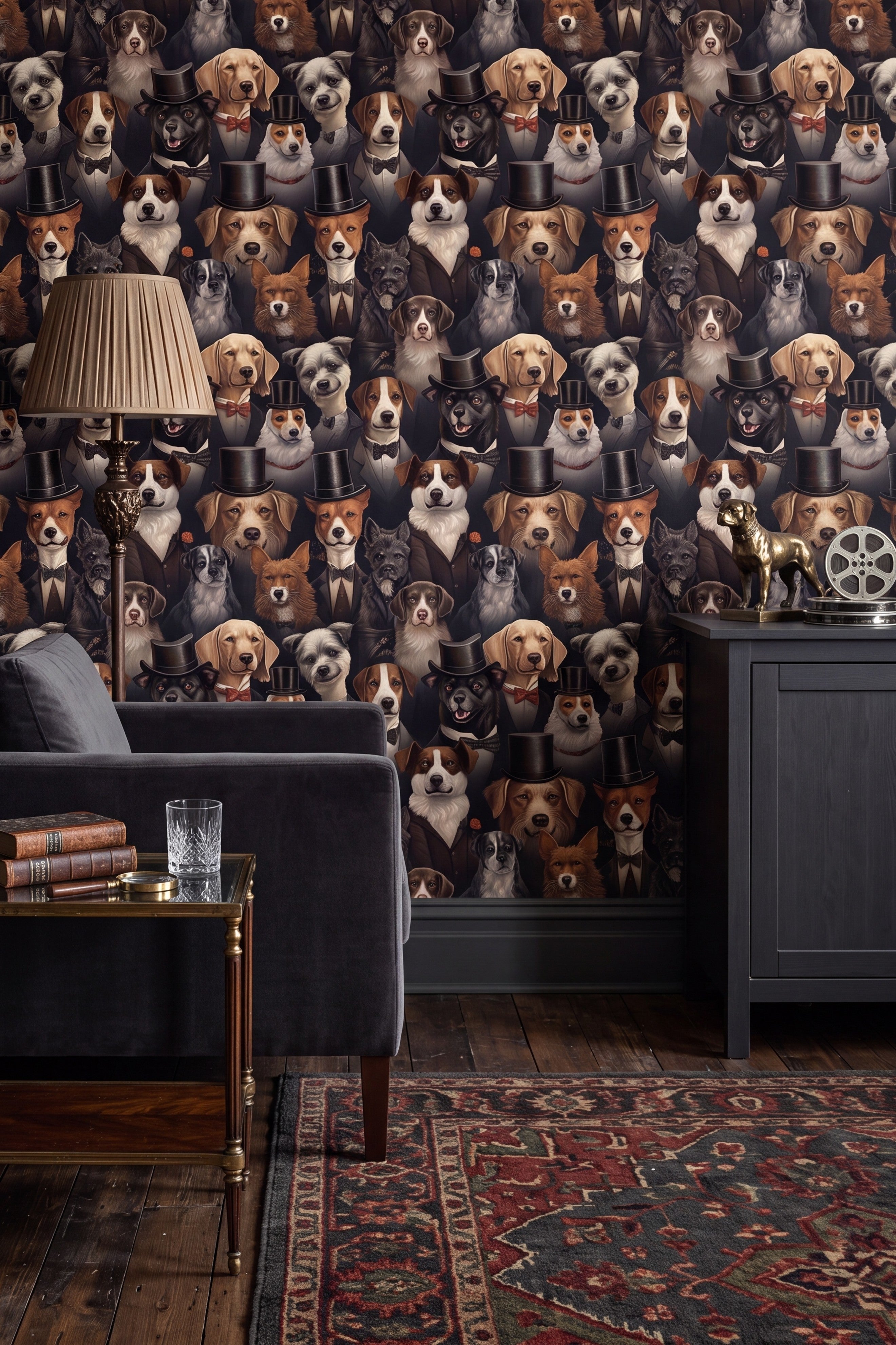 Hound Manor wallpaper shown in a media room