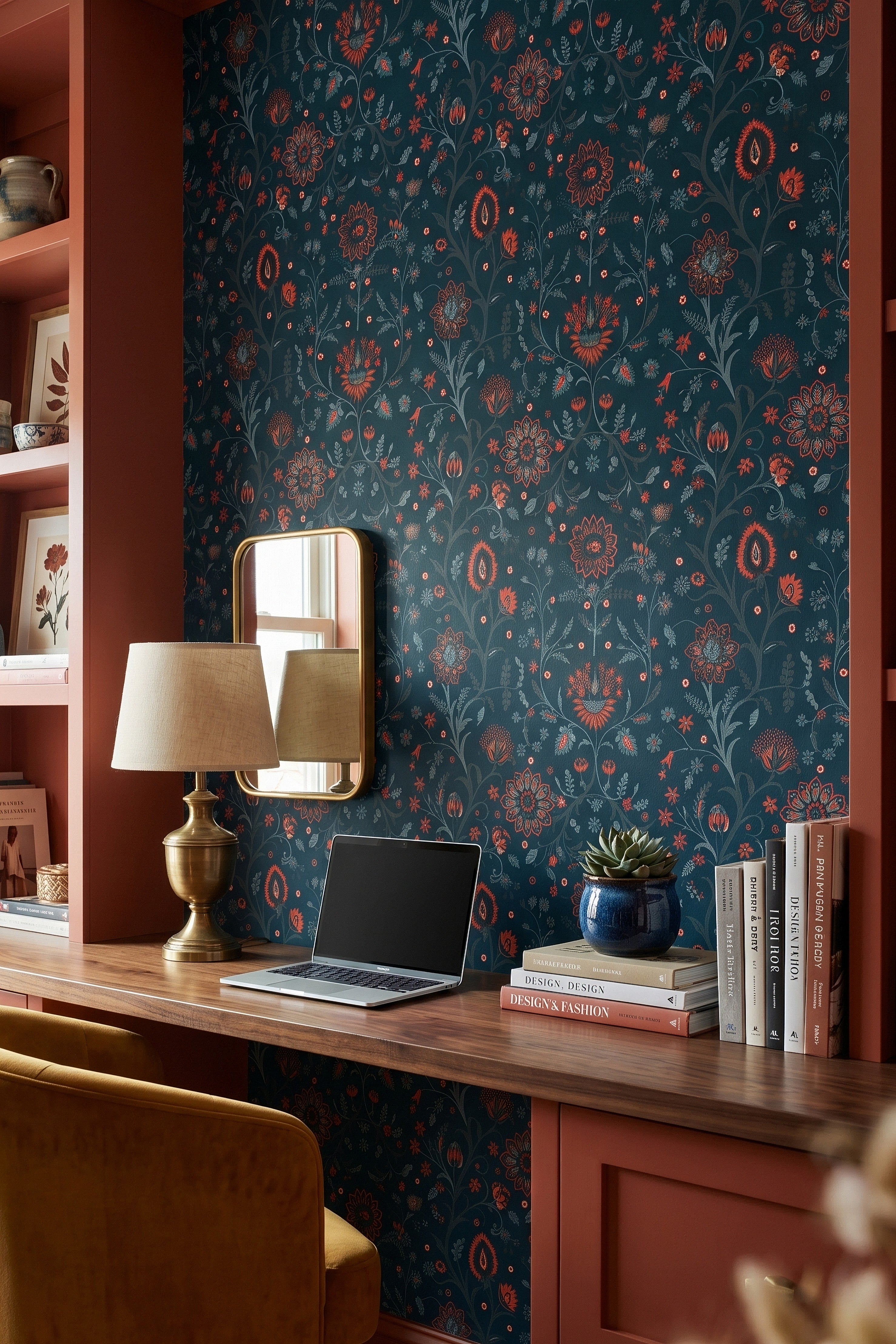 Nordic Nightfall wallpaper shown in a home office
