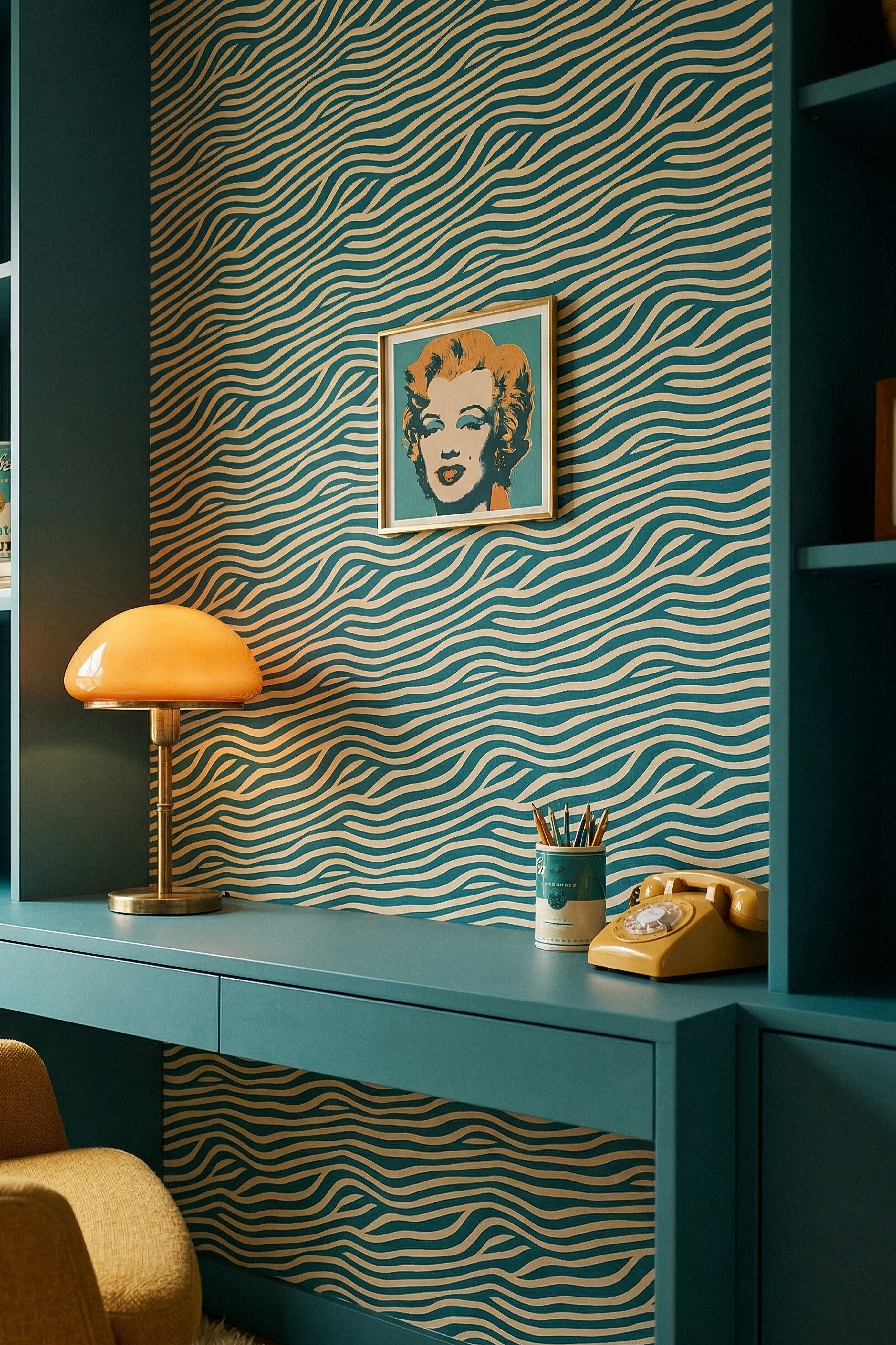 Green Room wallpaper shown in a home office