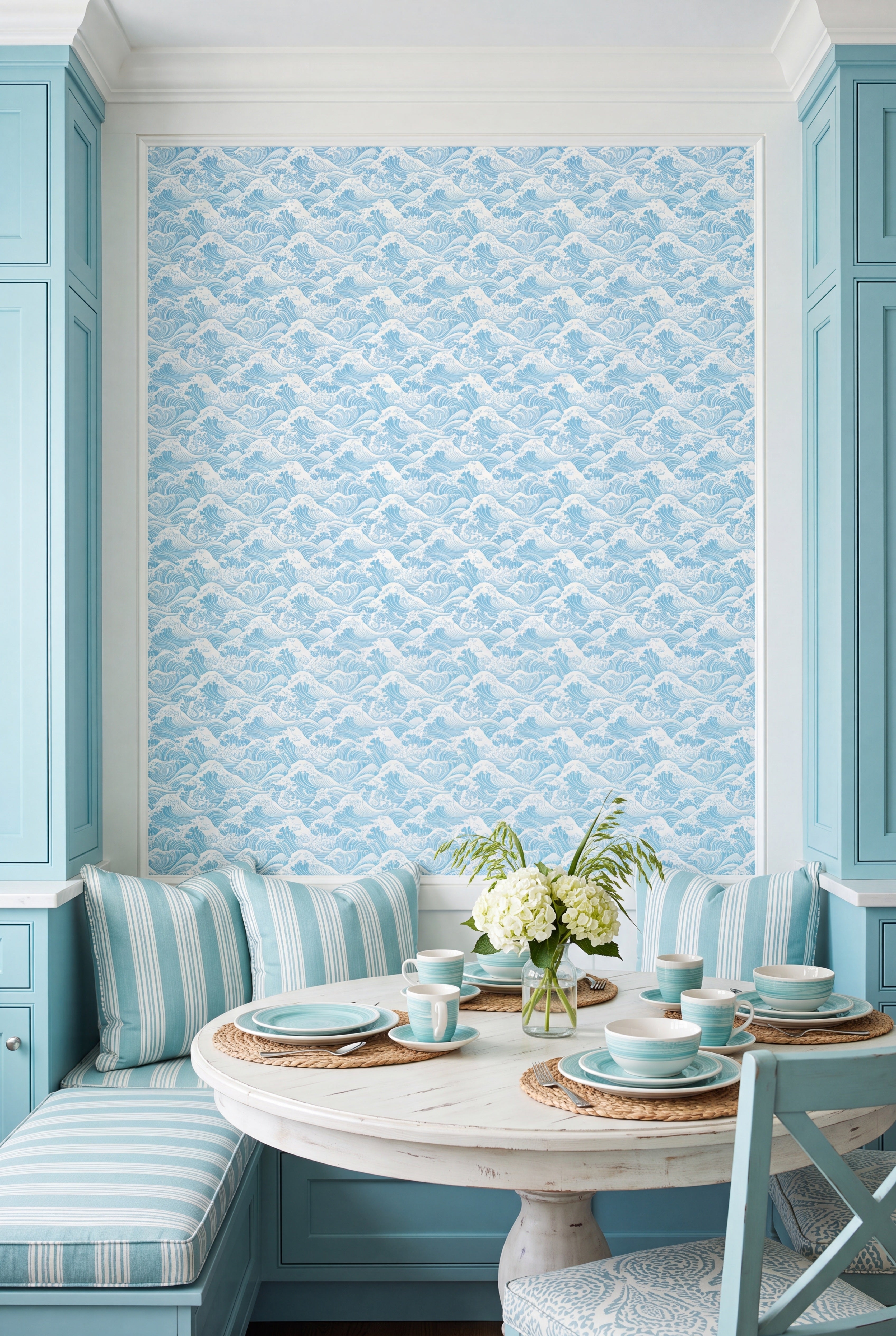 Swell wallpaper shown in a cozy nook