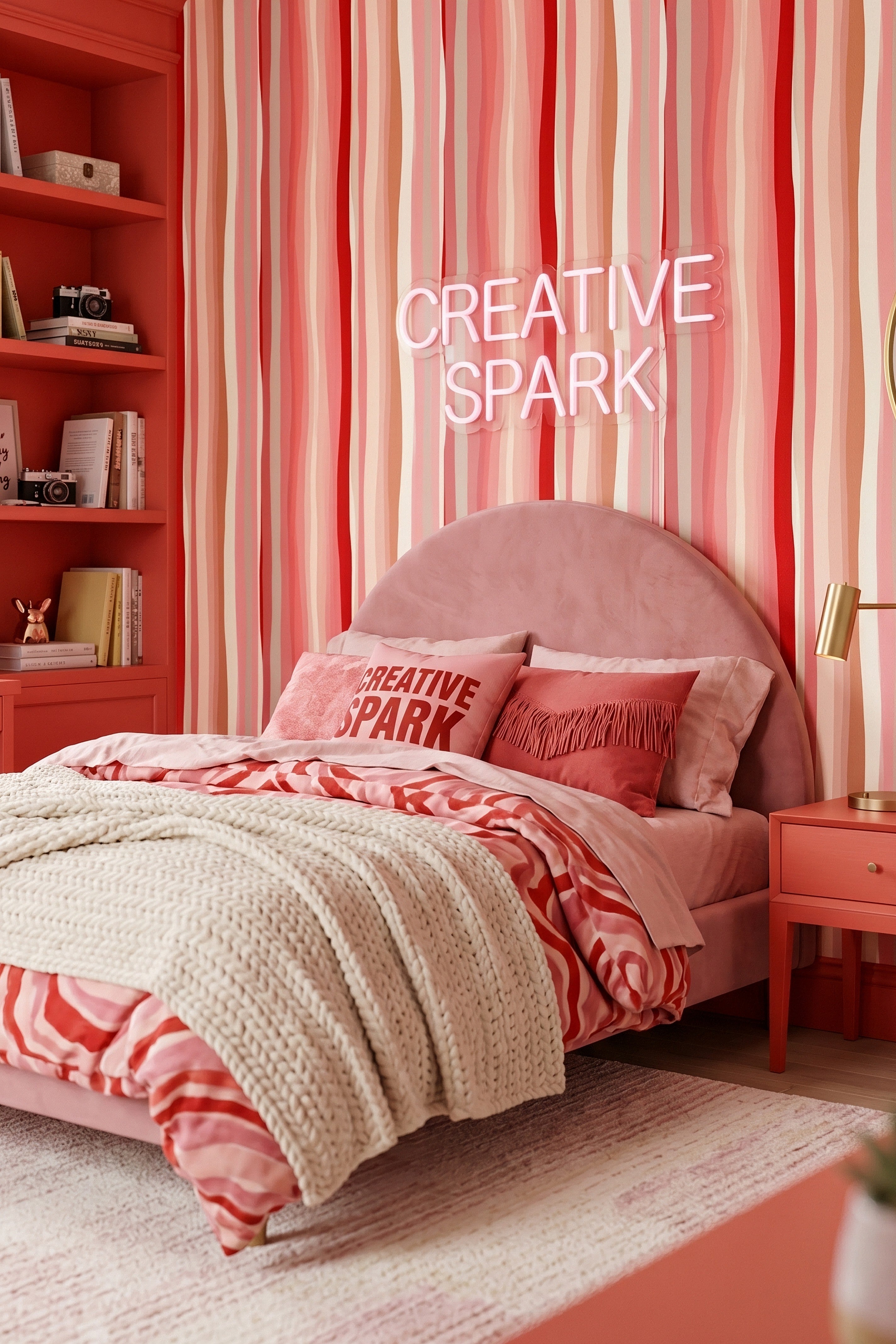 Pink Lemonade wallpaper shown in a bedroom