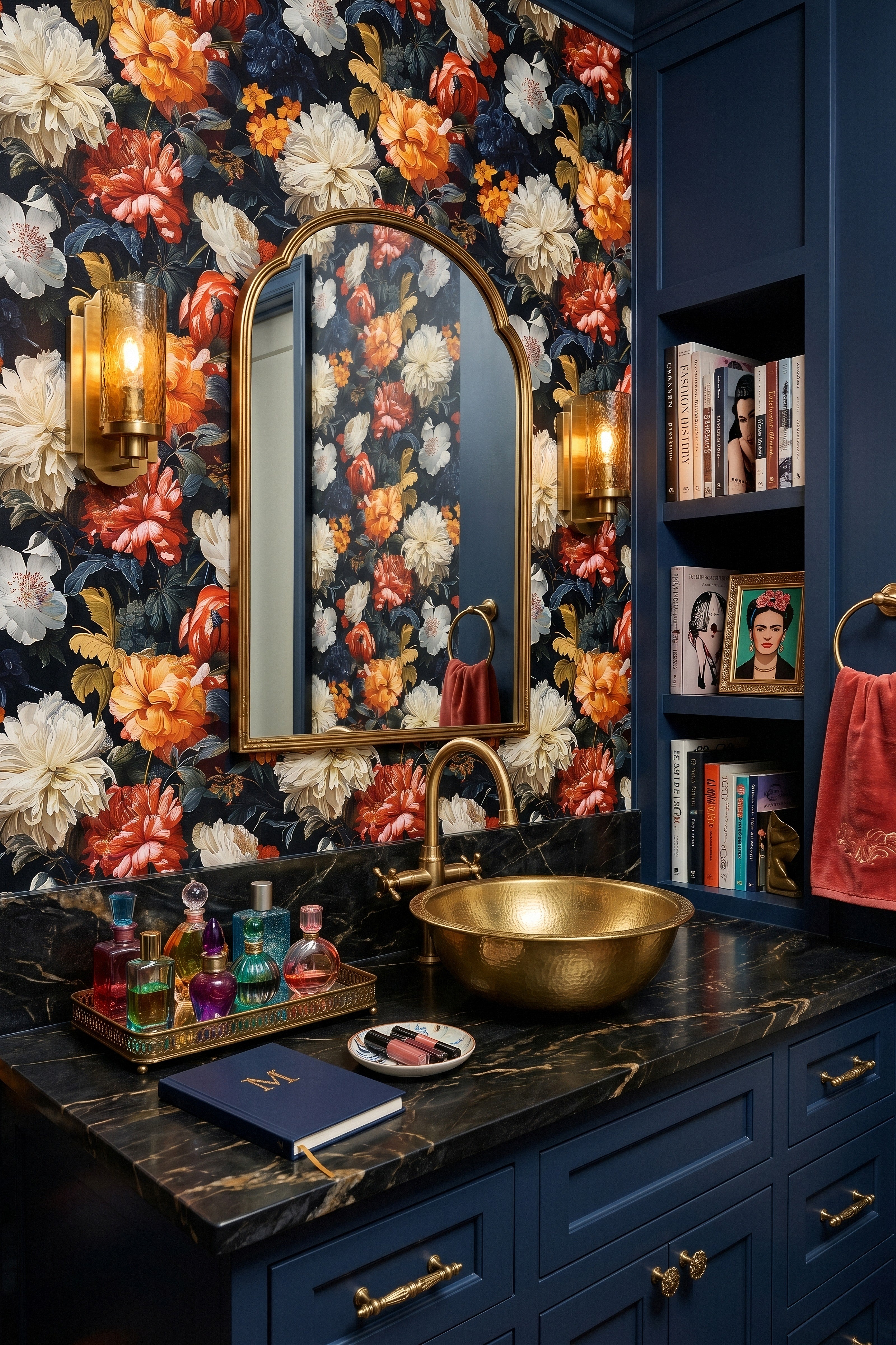 Night Flower wallpaper shown in a powder room