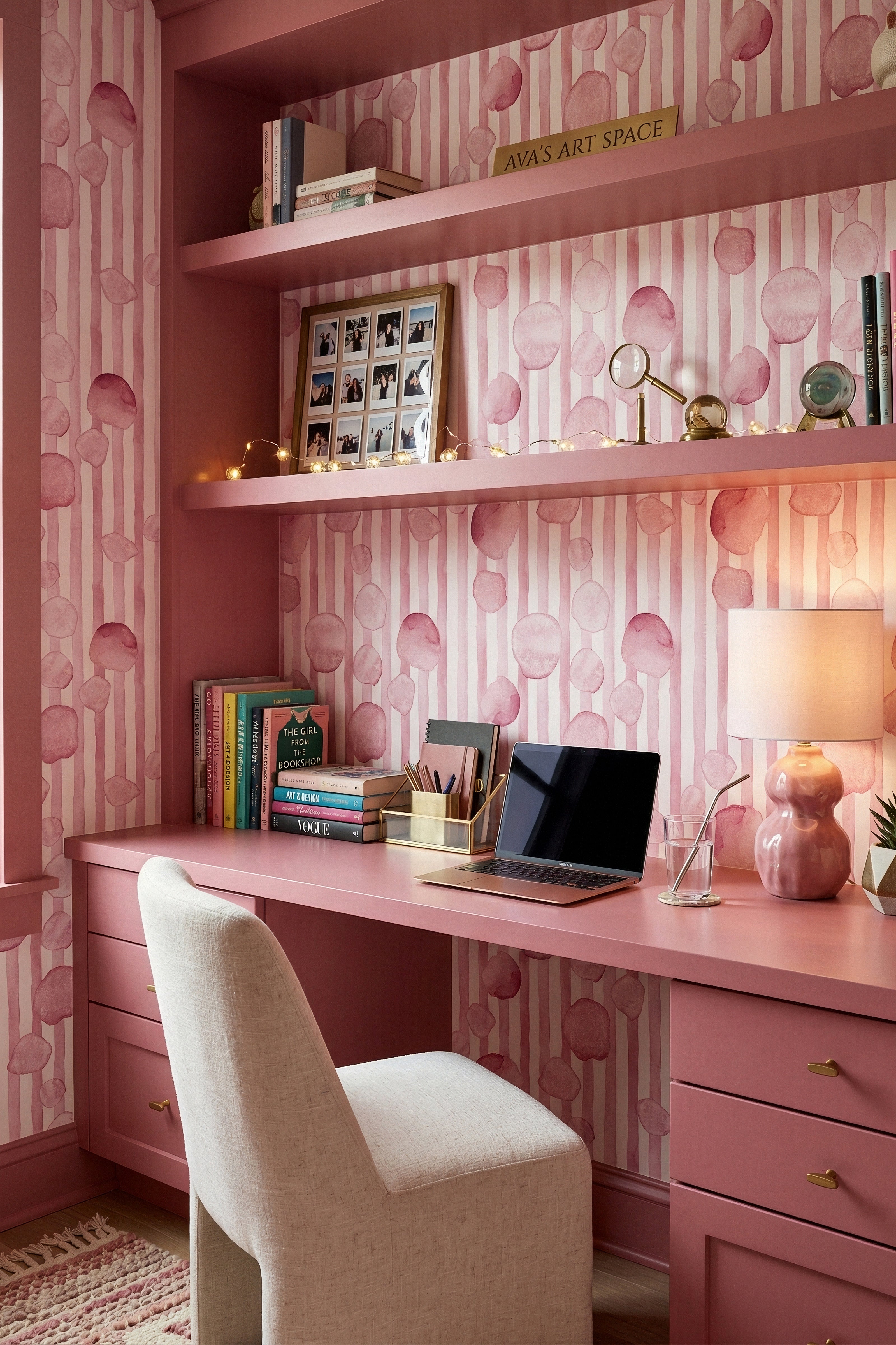 Dotty Stripe wallpaper shown in a home office