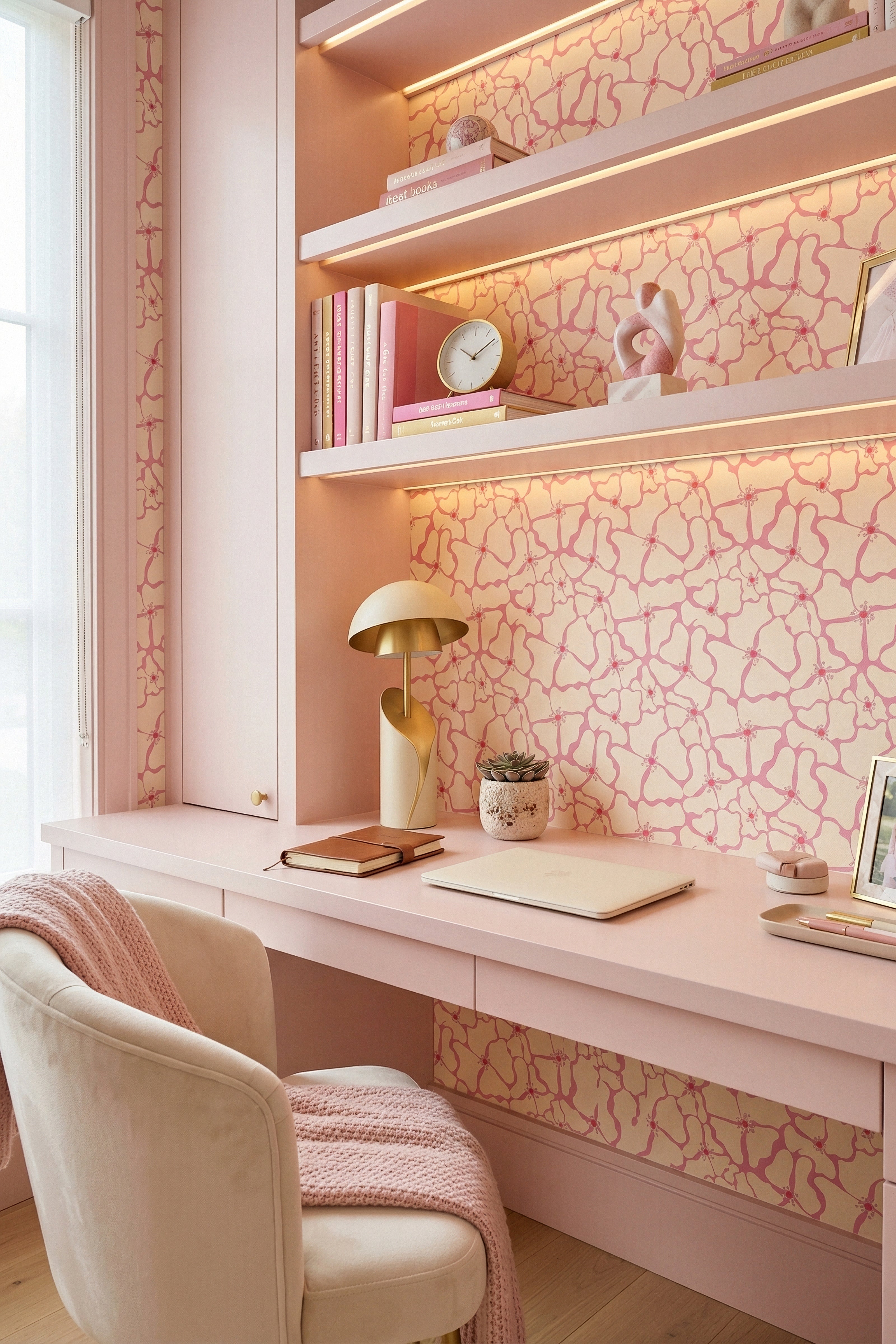 Big Bloom wallpaper shown in a home office