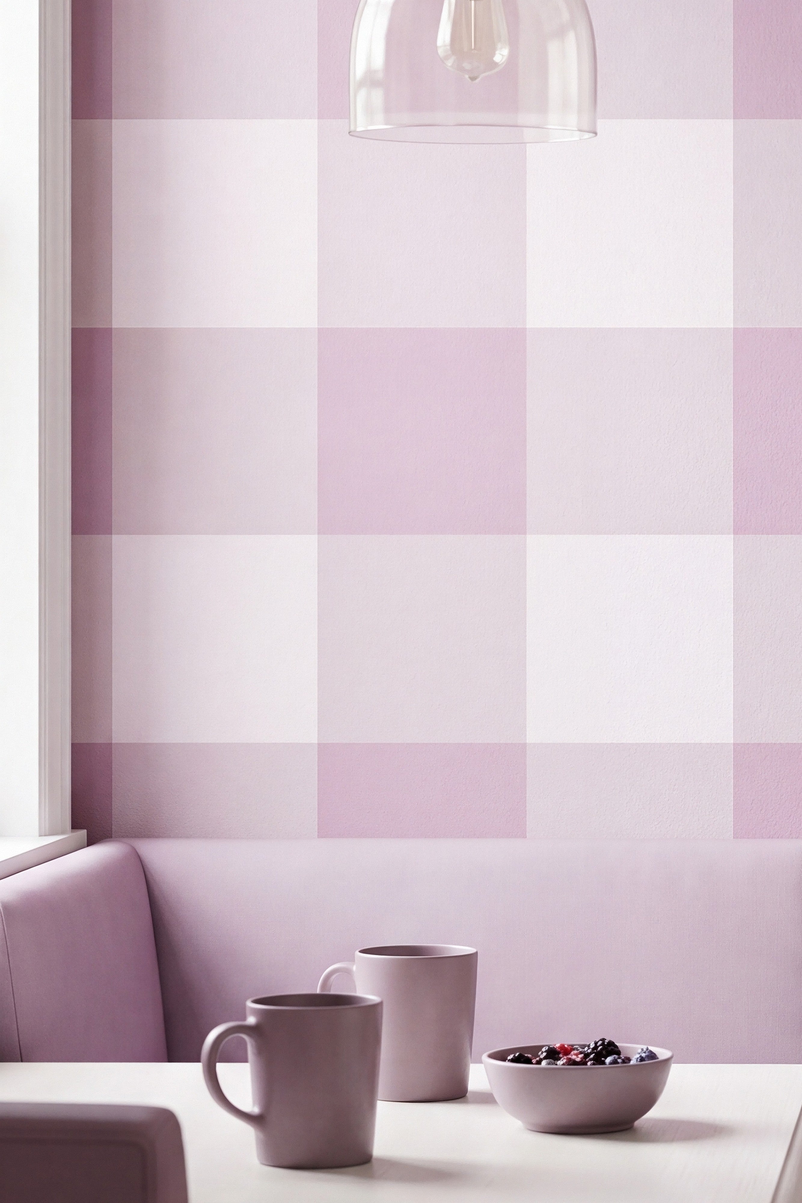 Picnic Plaid wallpaper shown in a reading nook