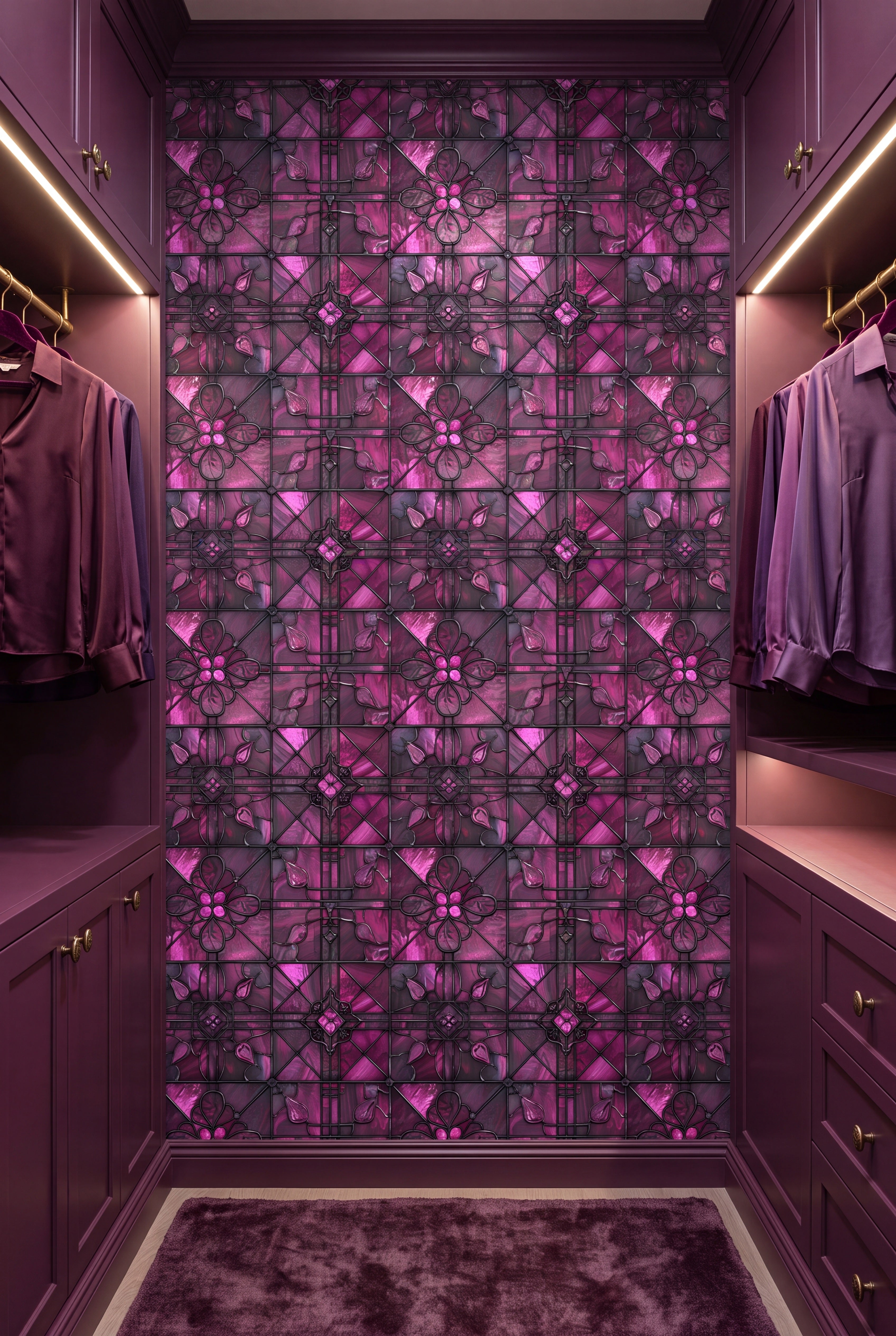 Fuchsia Glass wallpaper shown in a closet
