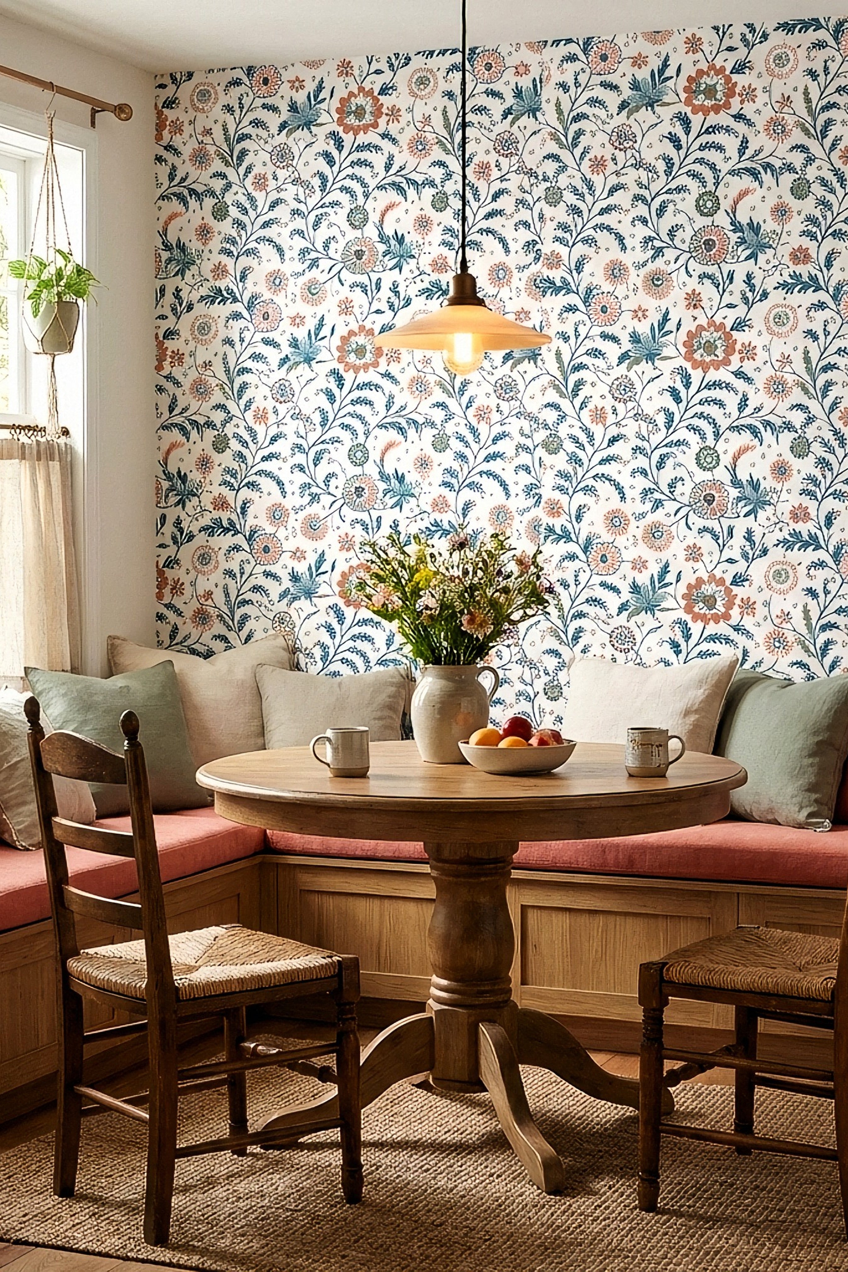 Folk Song wallpaper shown in a cozy nook