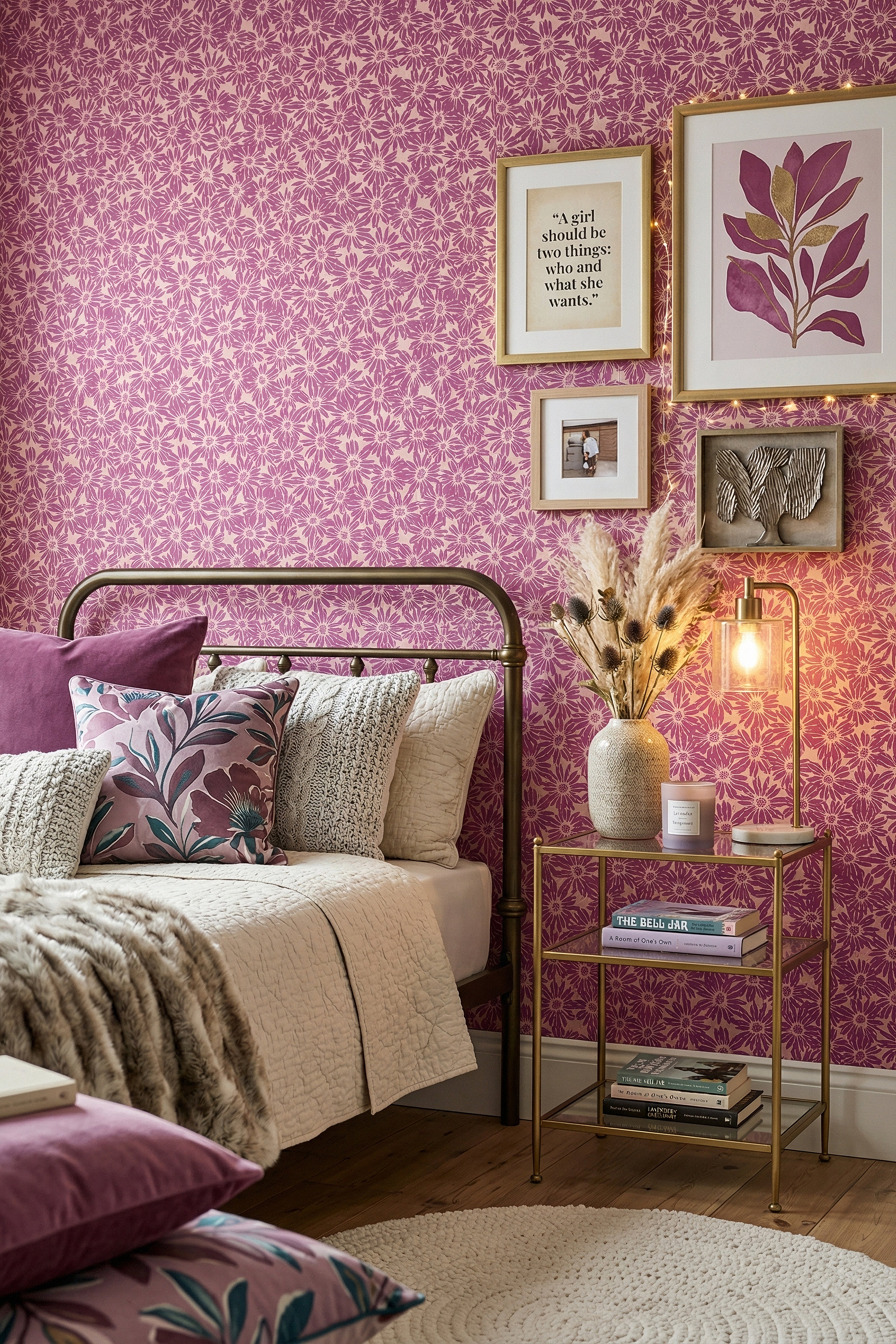 Disco Daisy wallpaper shown in a bedroom