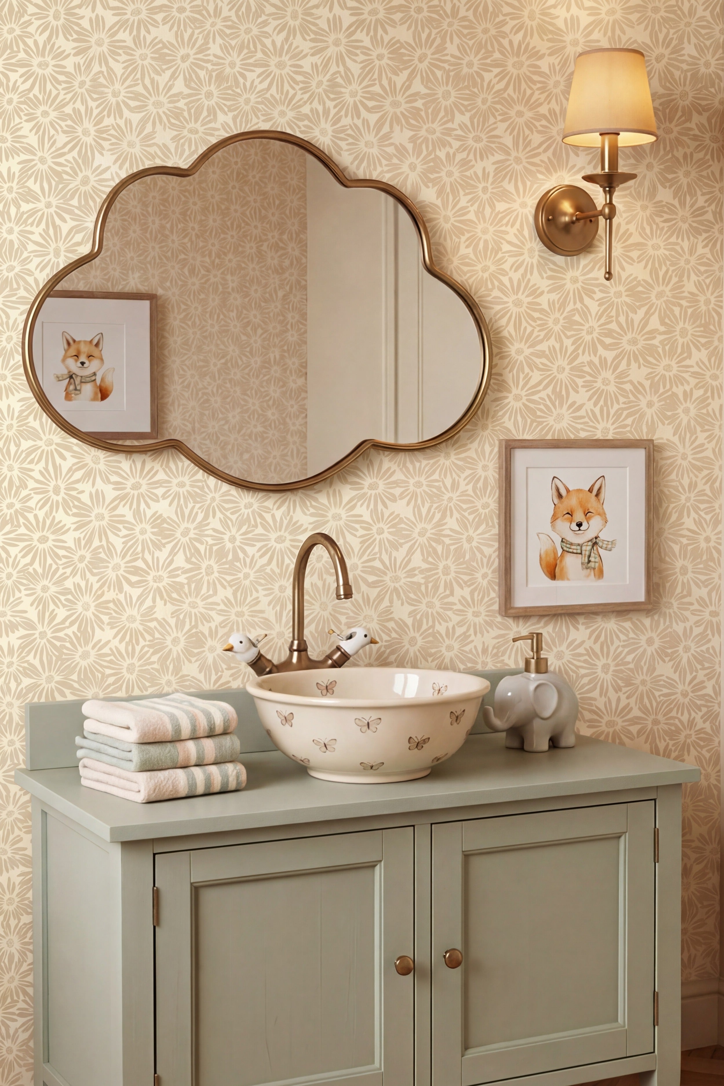 Daisy Fields wallpaper shown in a powder room