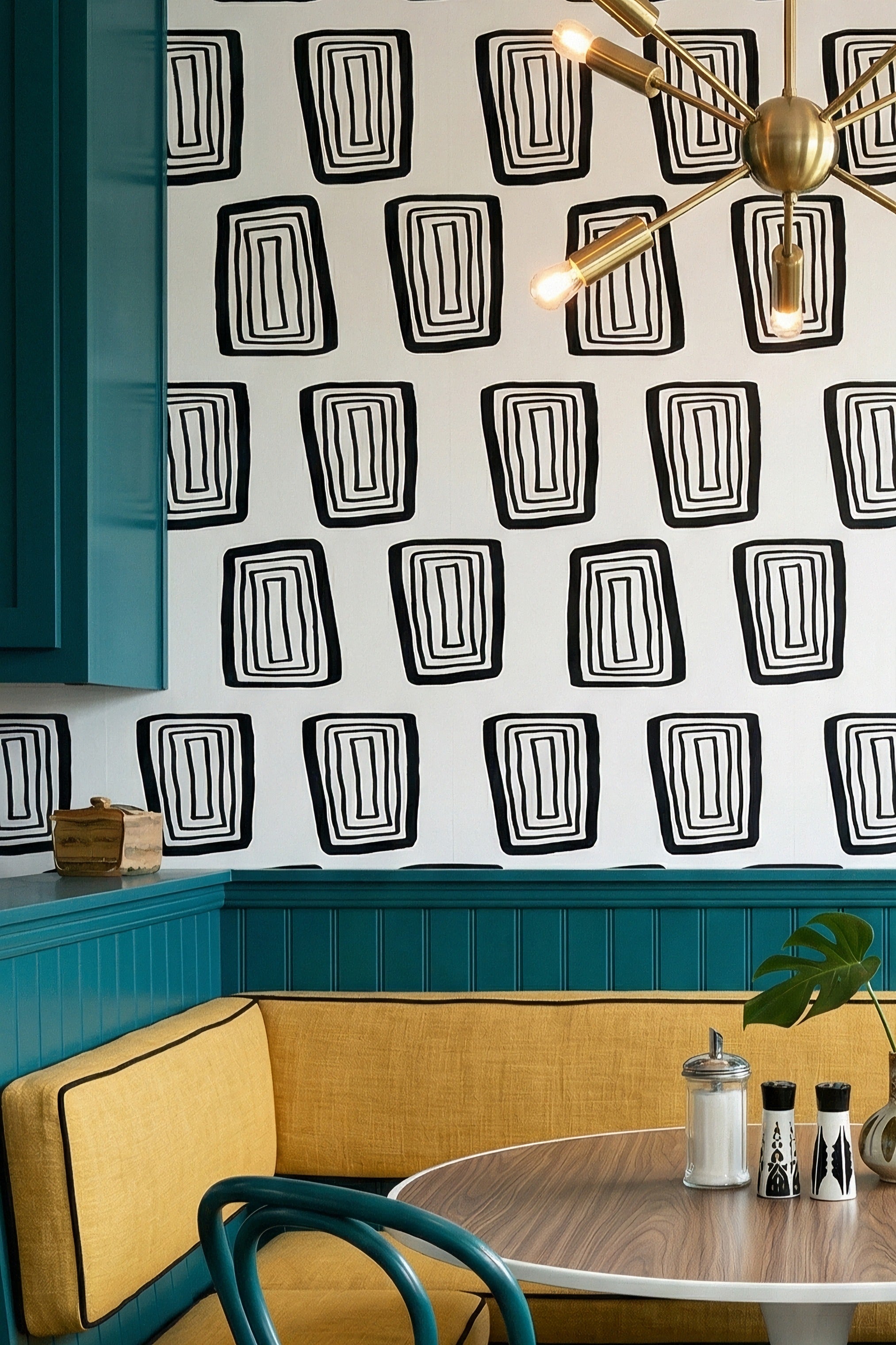 Domino wallpaper shown in a cozy nook