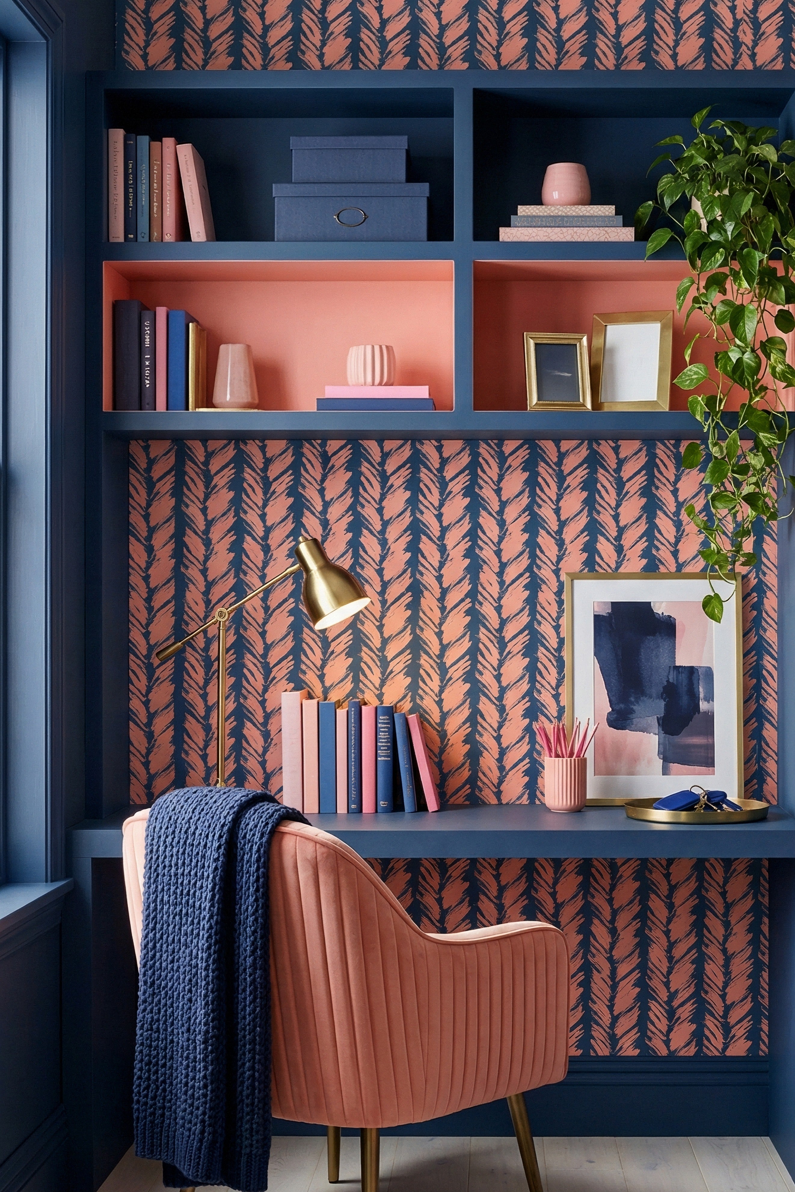 Harbor Brush wallpaper shown in a home office