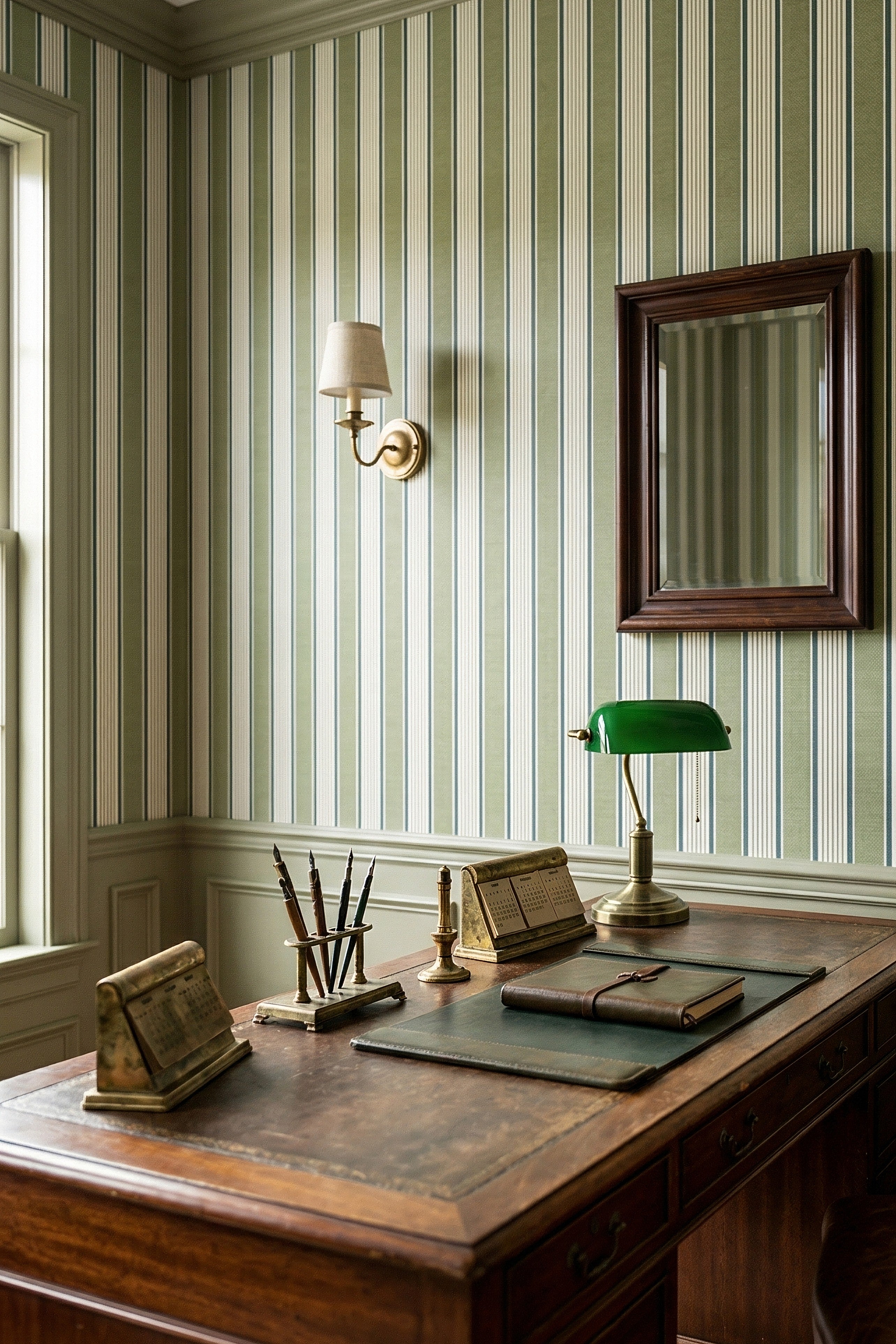 Cottage Stripe wallpaper shown in a home office