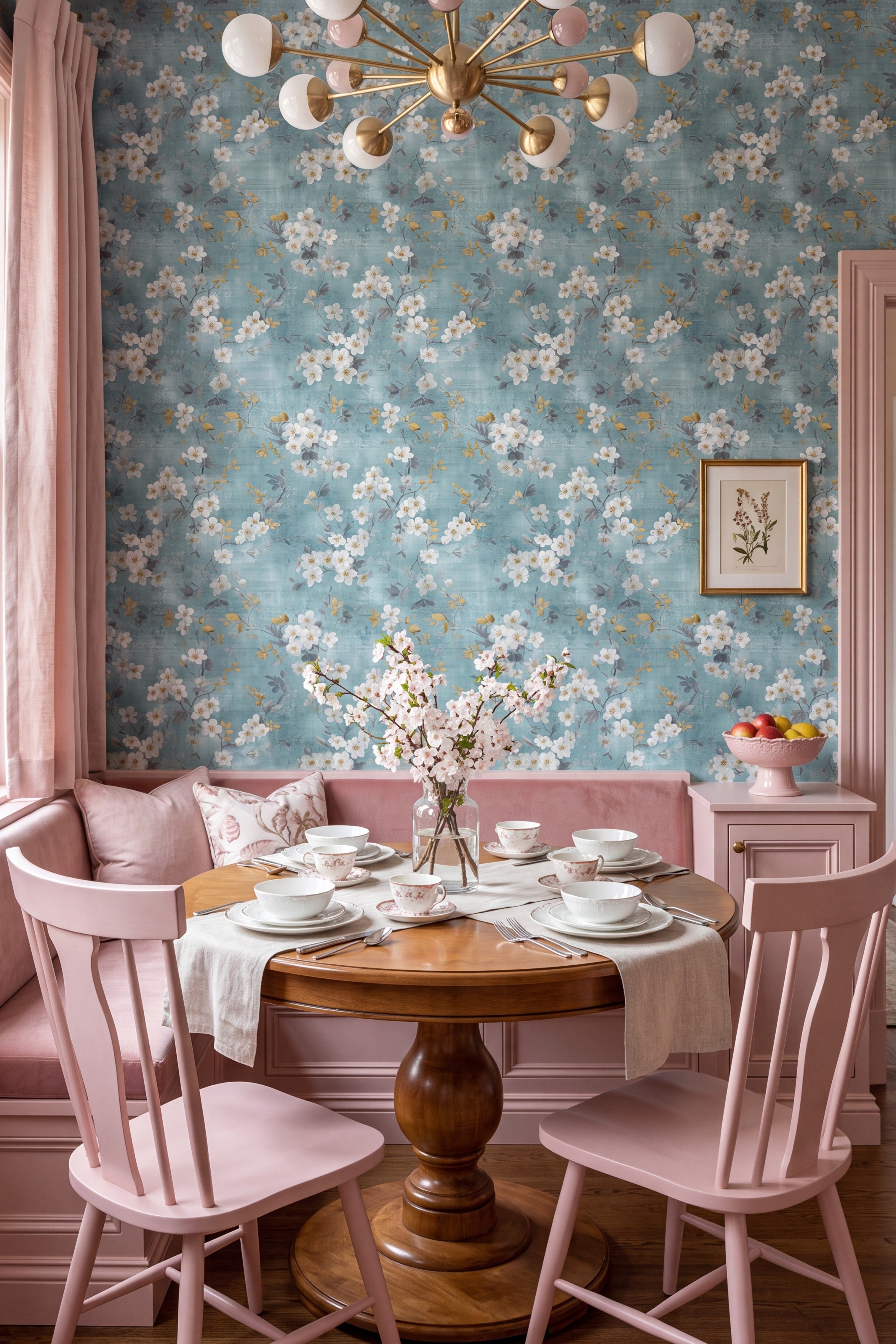 Gilded Blossom wallpaper shown in a cozy nook