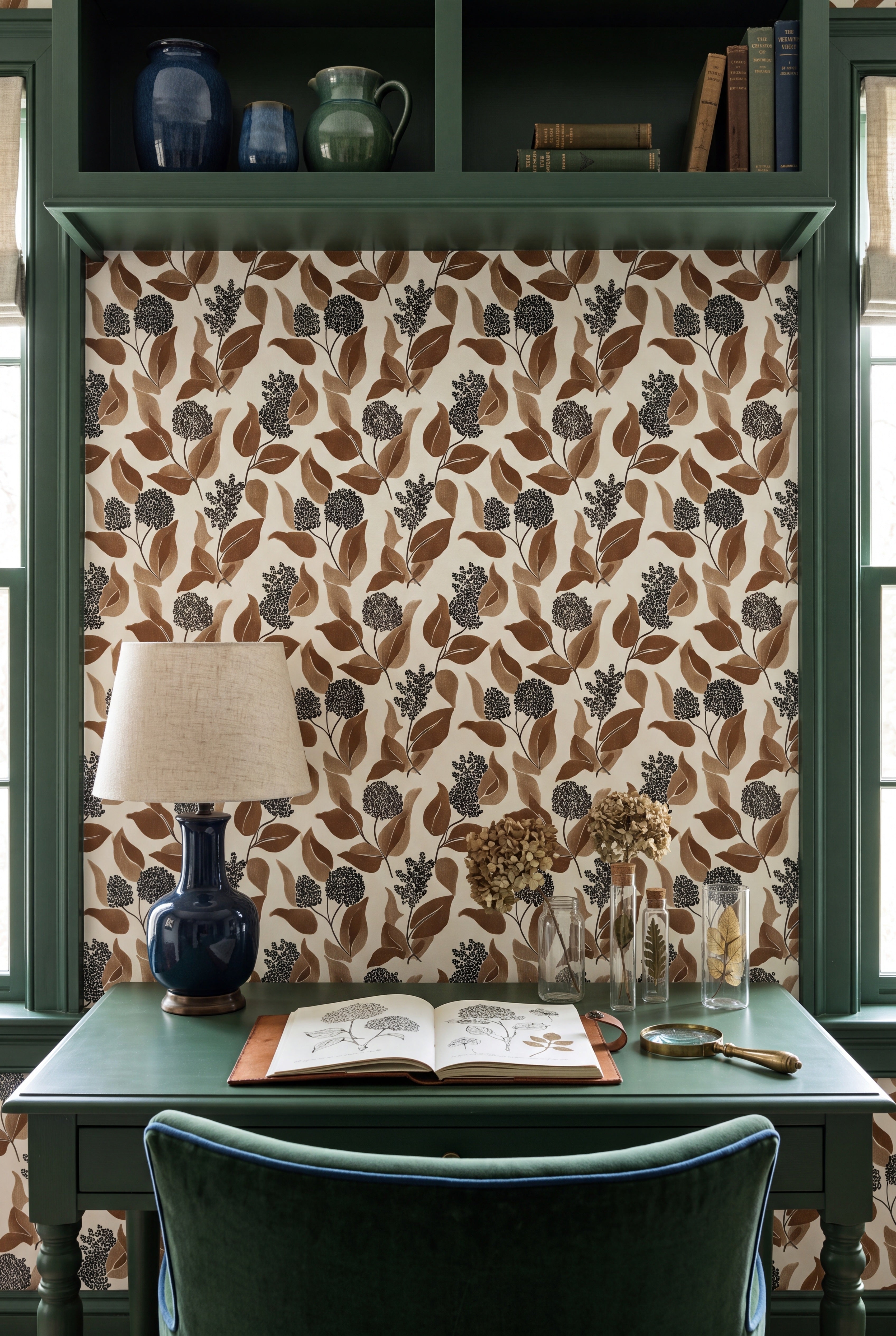 Autumn Farmhouse wallpaper shown in a home office