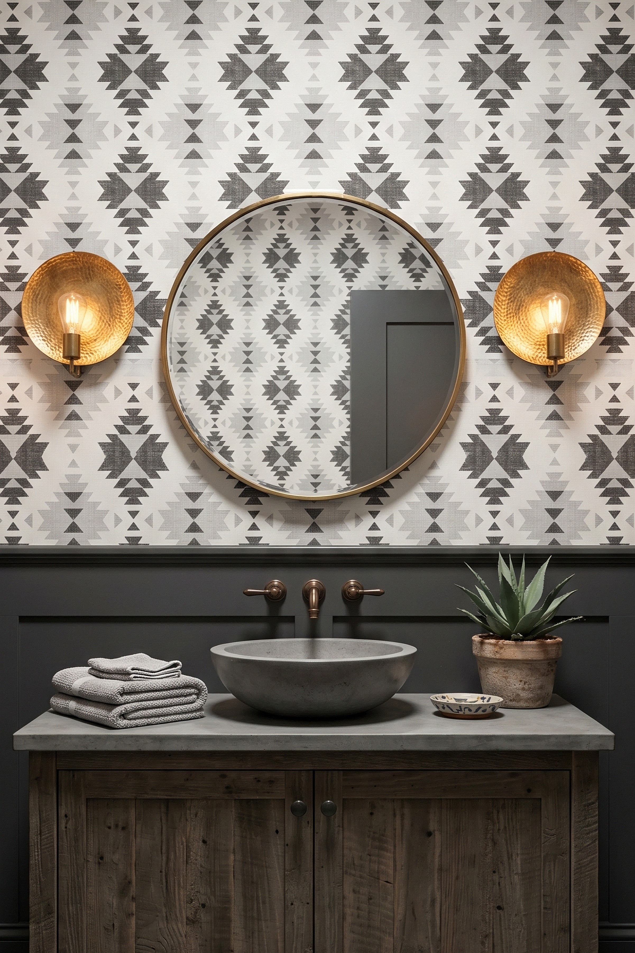 Mesa wallpaper shown in a powder room