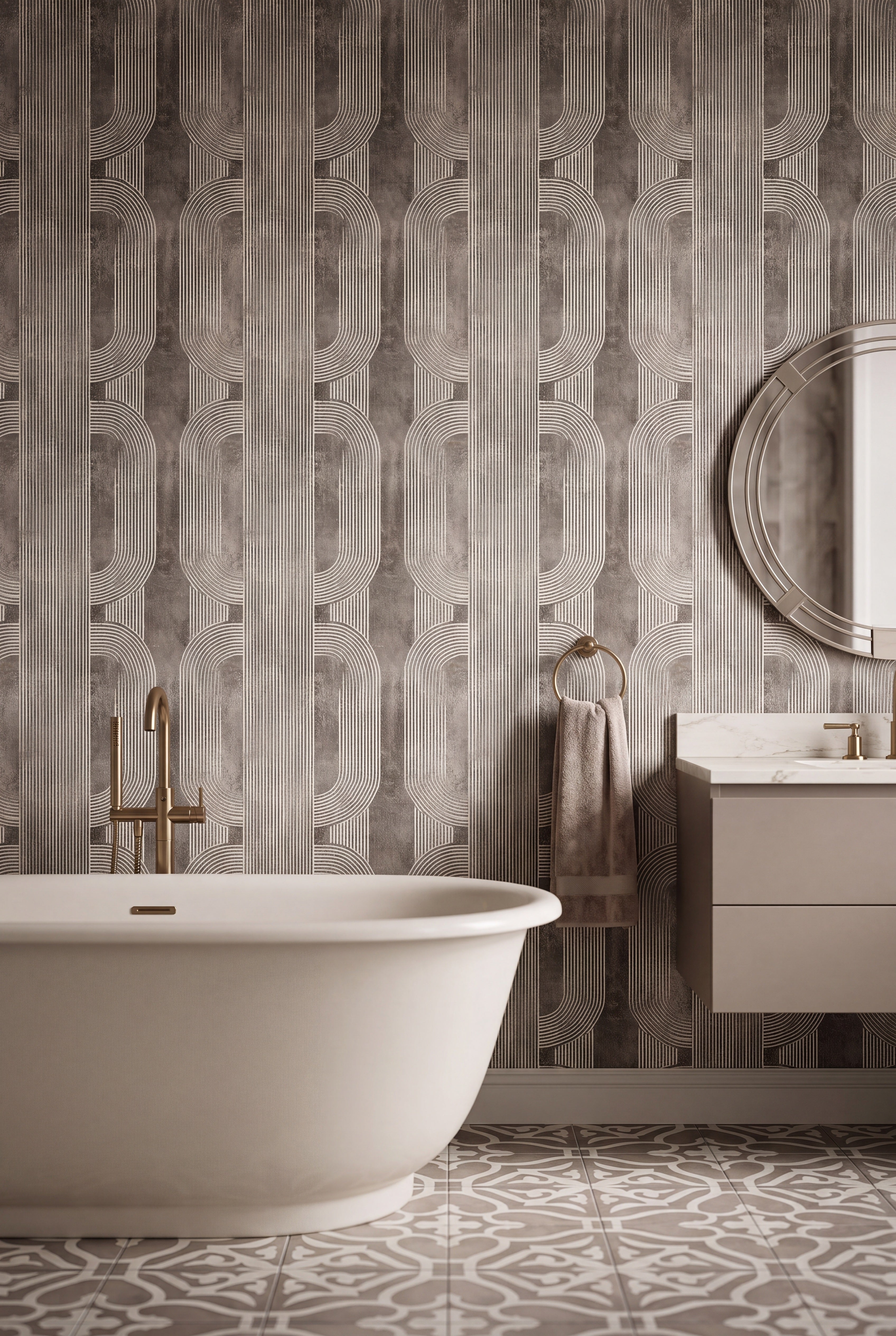 Sahara wallpaper shown in a bathroom