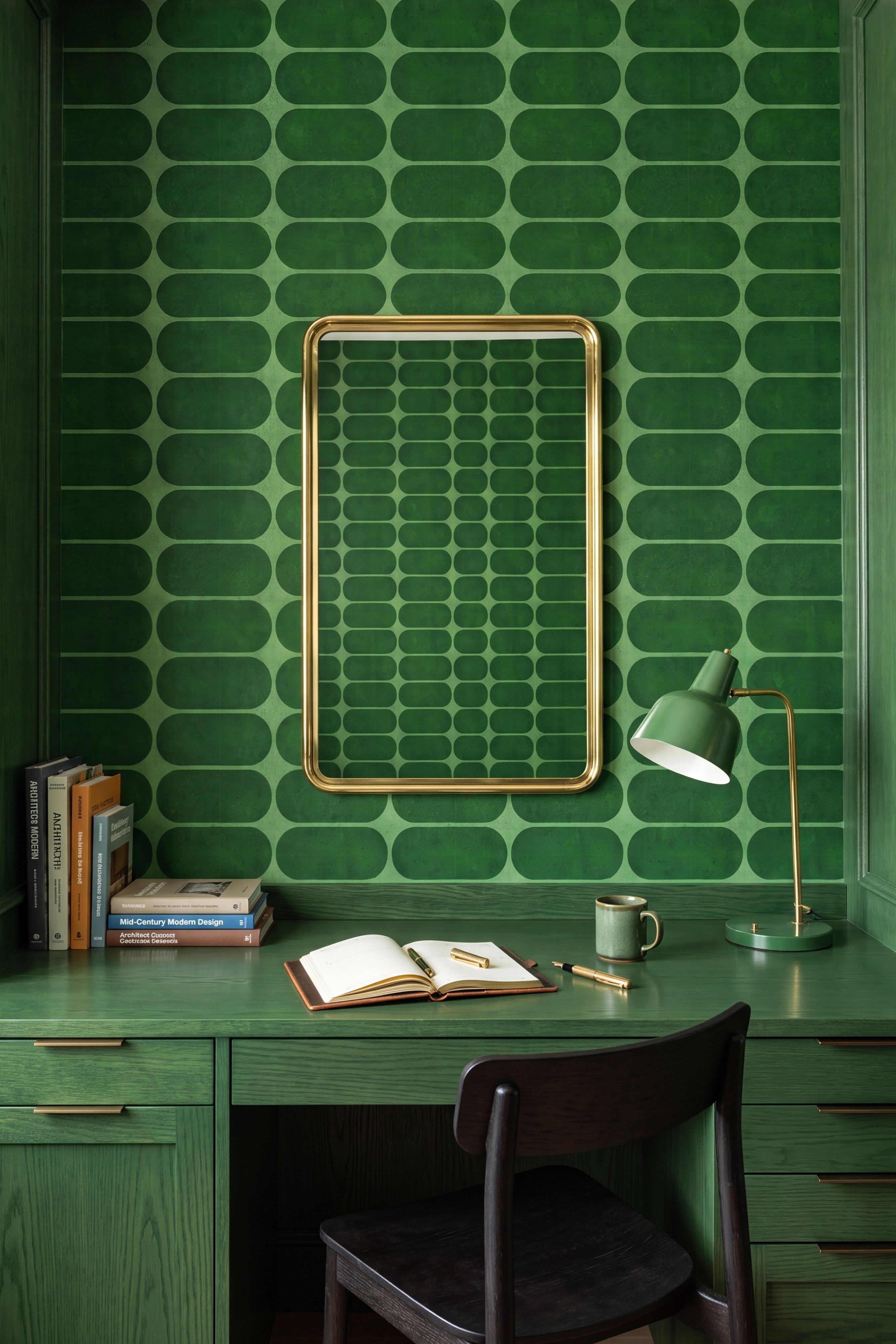 Emerald Deco wallpaper shown in a home office