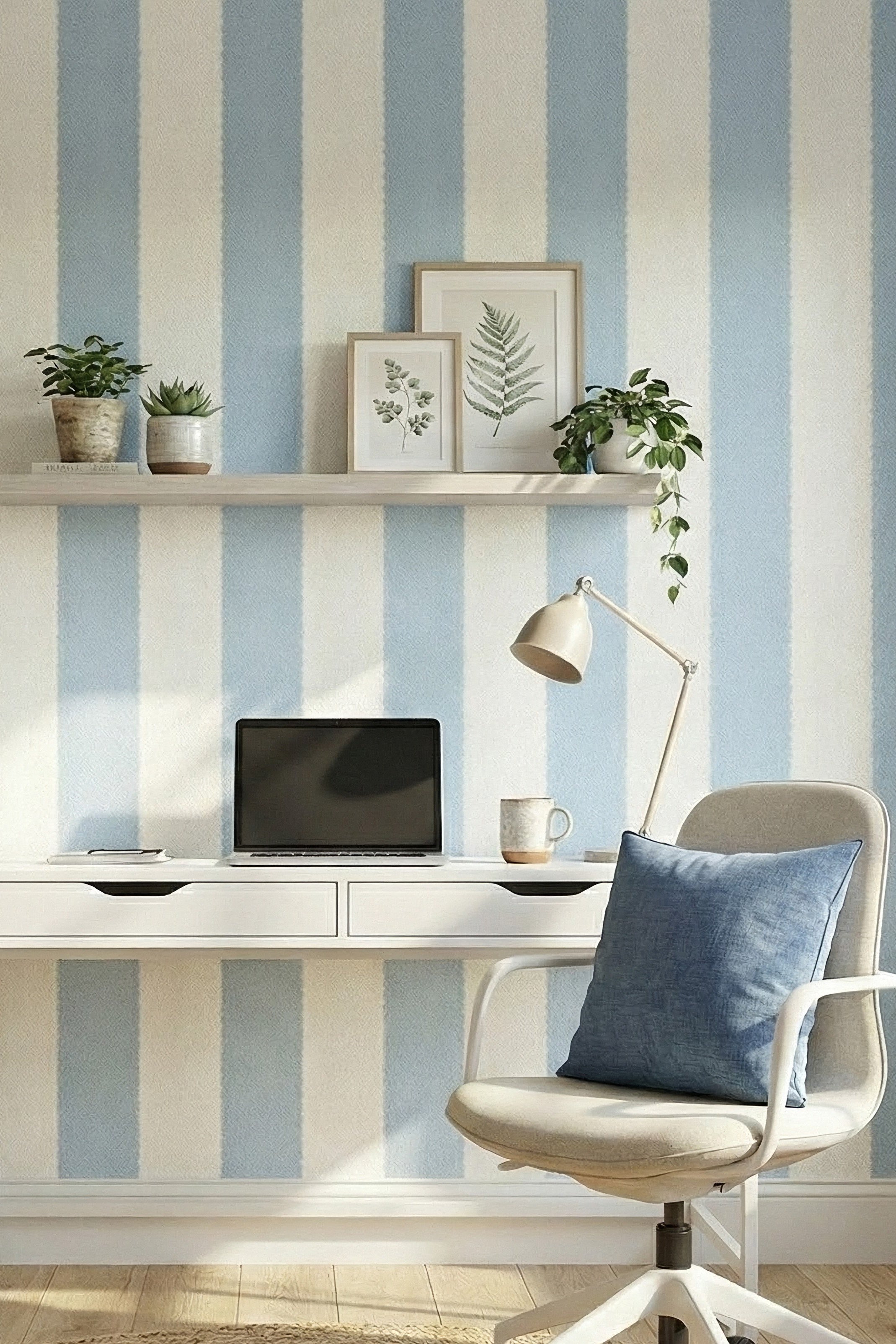 Seaside Scallop wallpaper shown in a home office