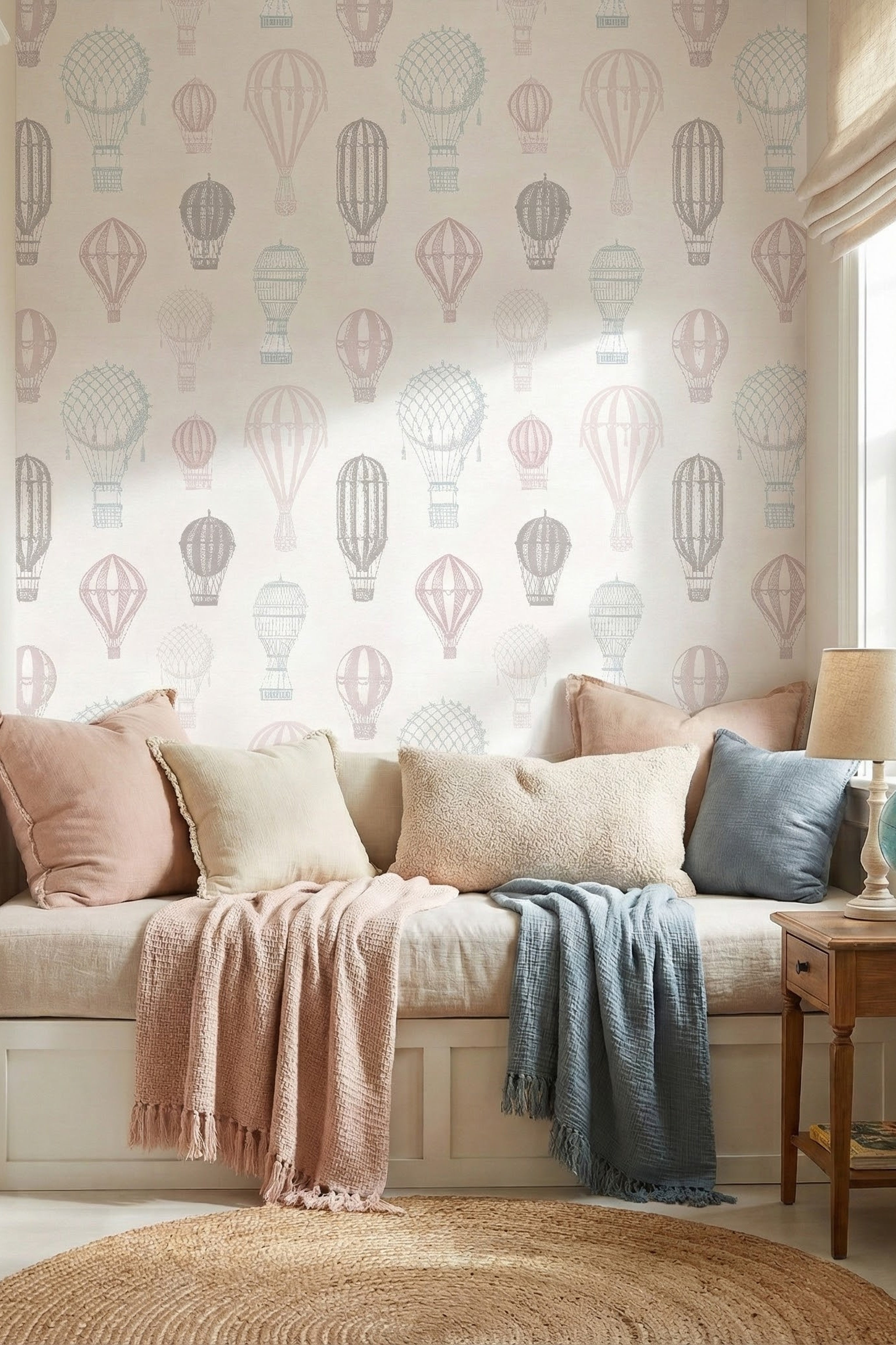 Up & Away wallpaper shown in a cozy nook