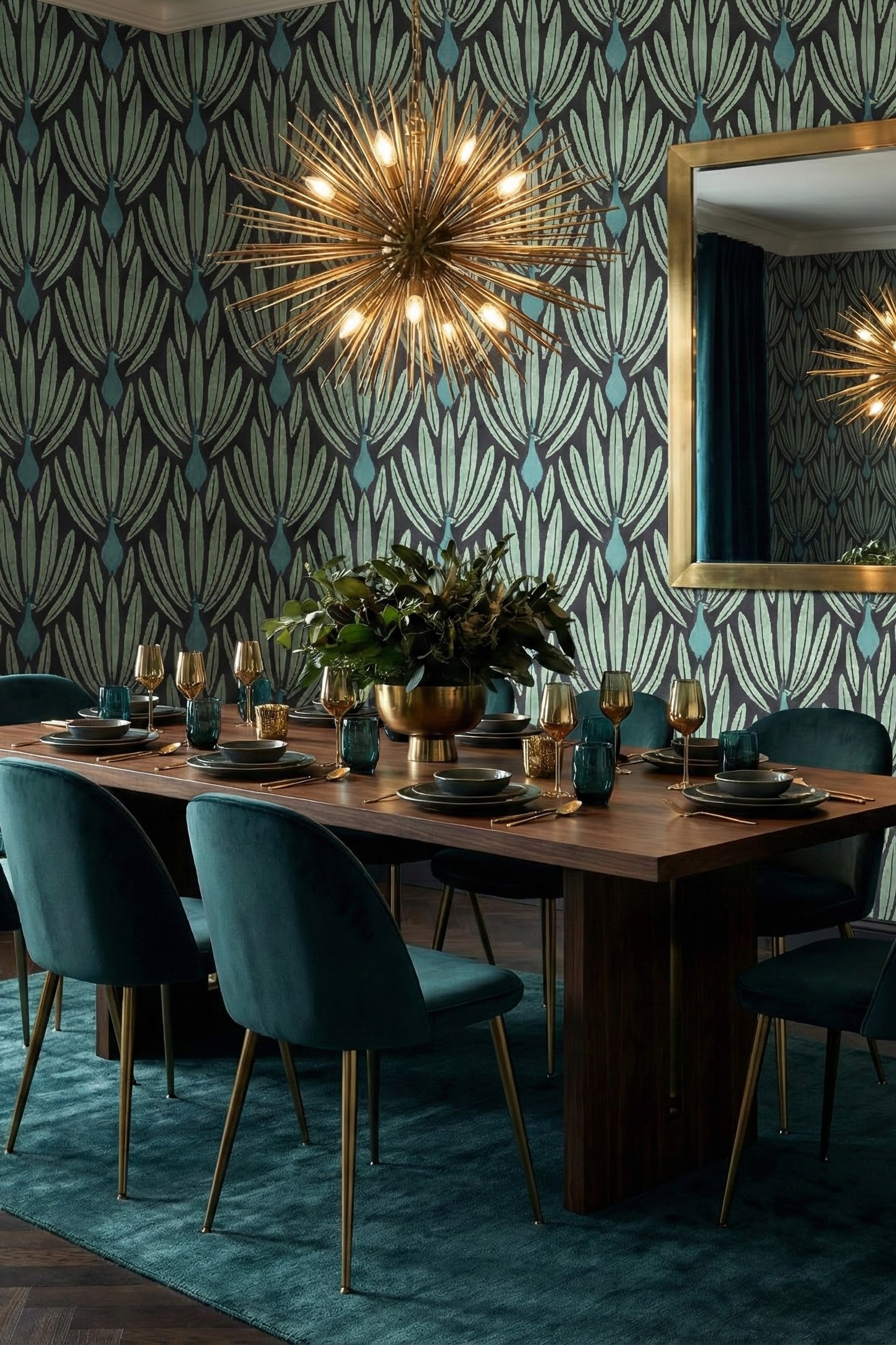 Peacock Lounge wallpaper shown in a dining room