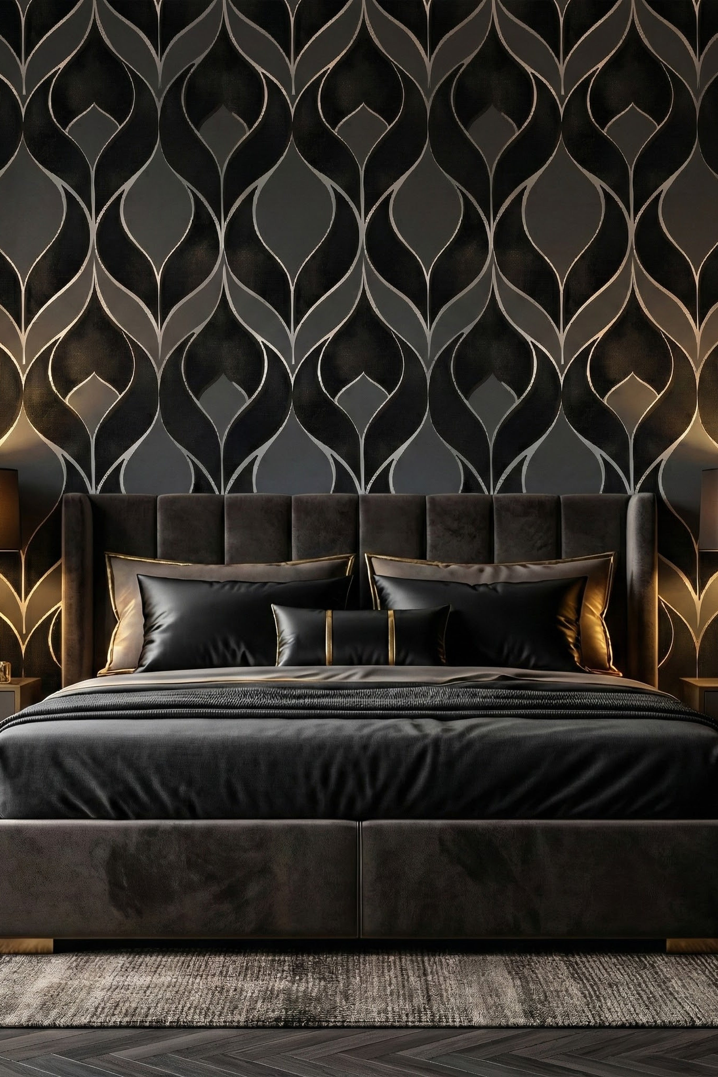 Silver Screen wallpaper shown in a bedroom