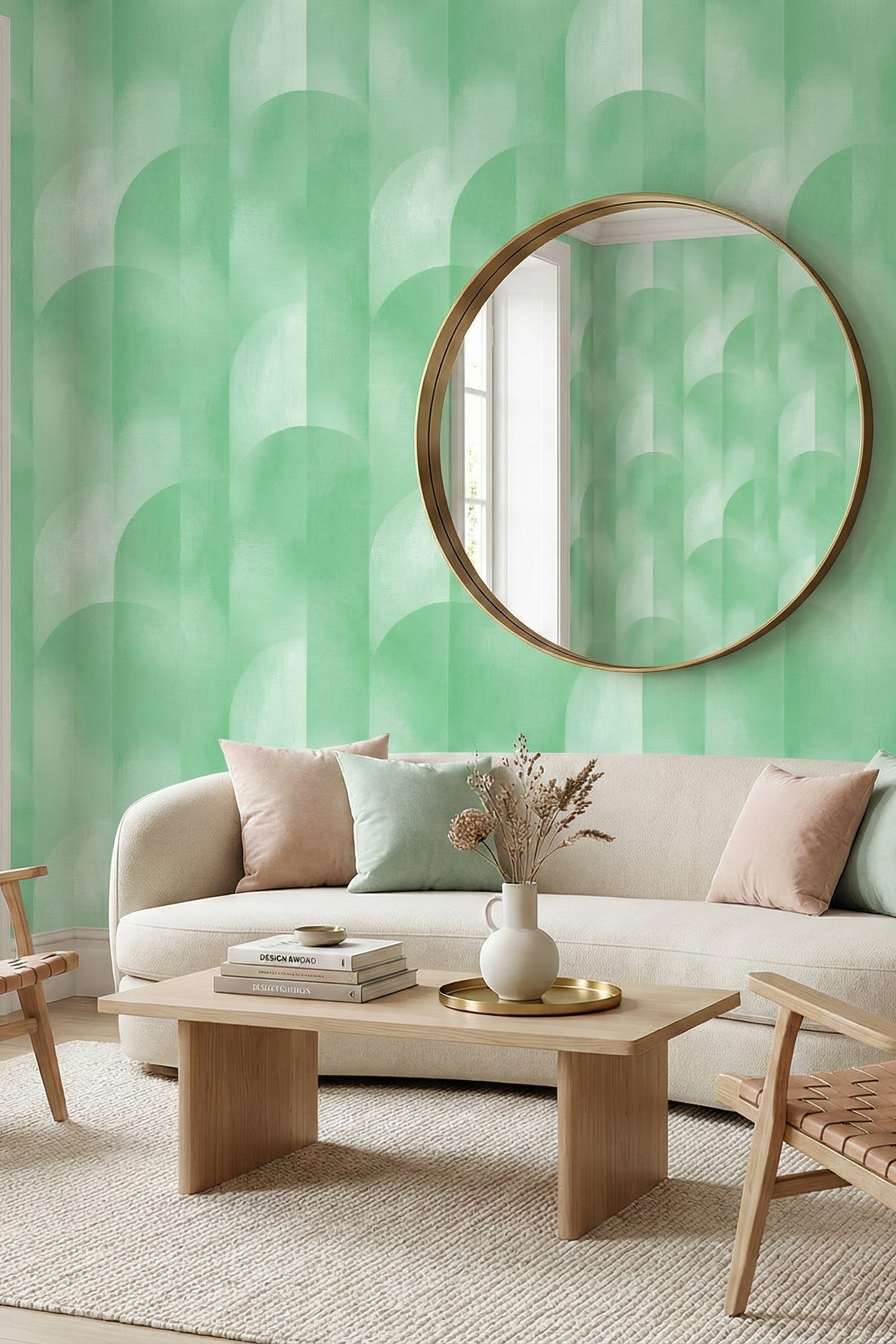 Mint Arcade wallpaper shown in a living room
