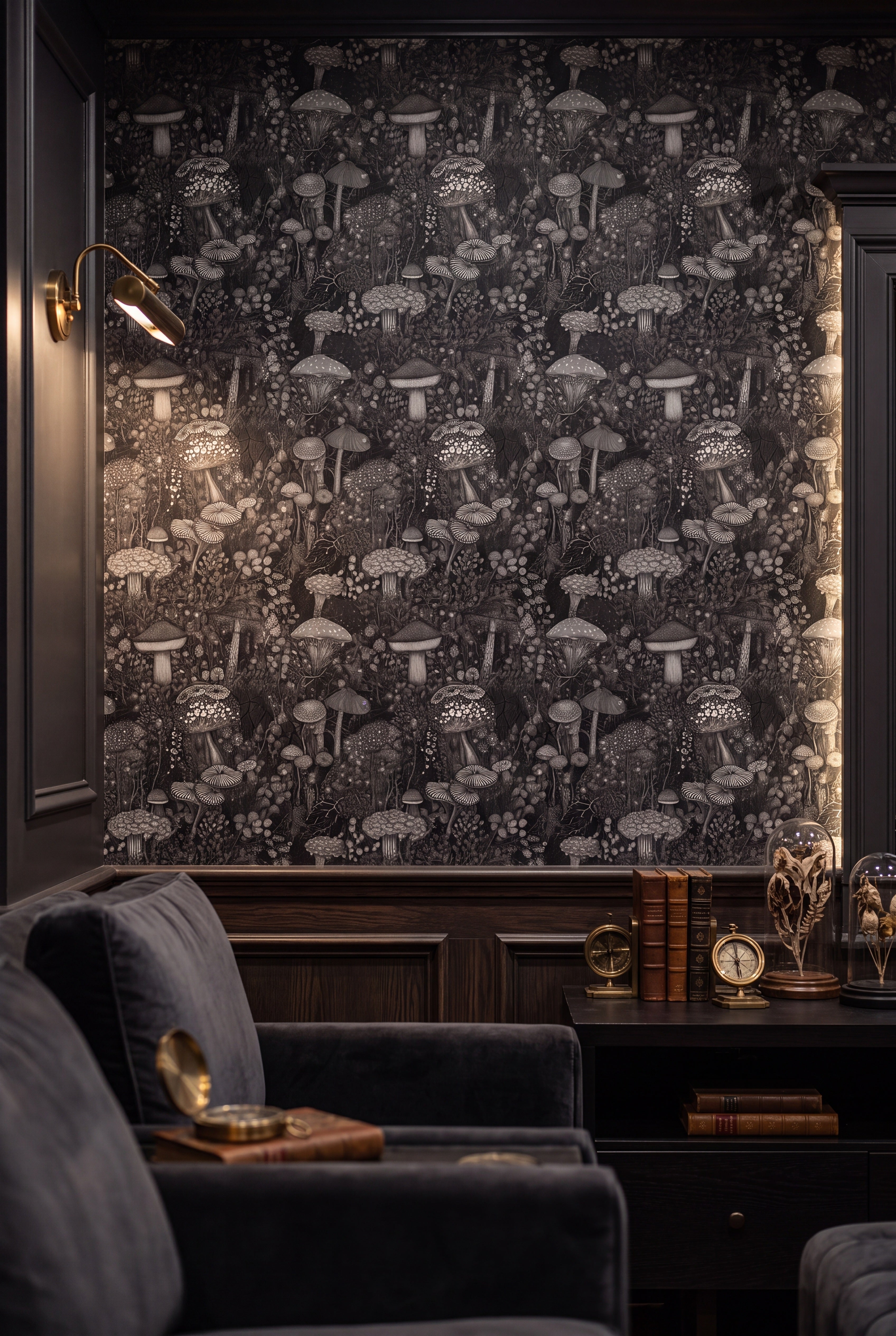 Forest Floor wallpaper shown in a media room