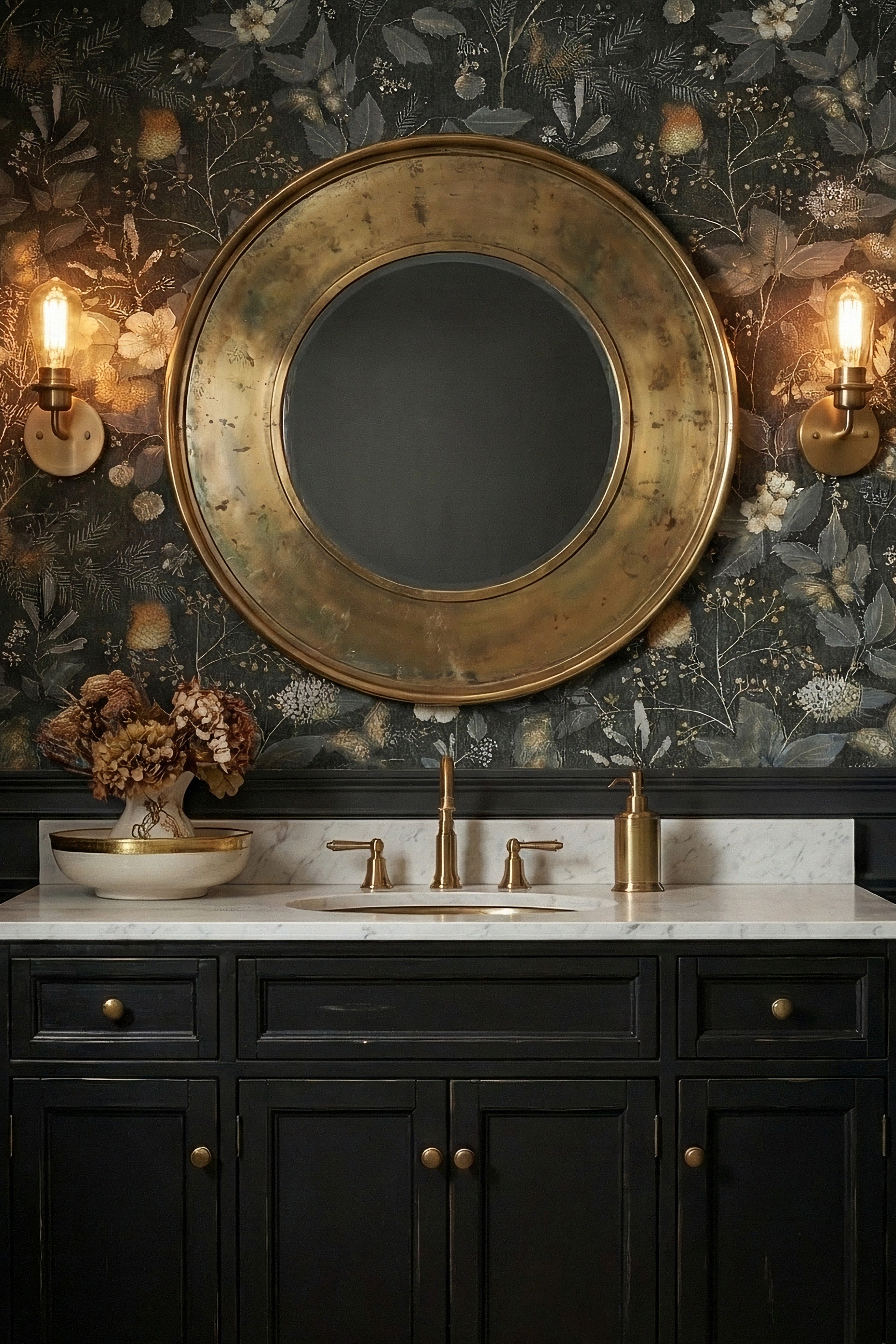 Velvet Flutter wallpaper shown in a powder room