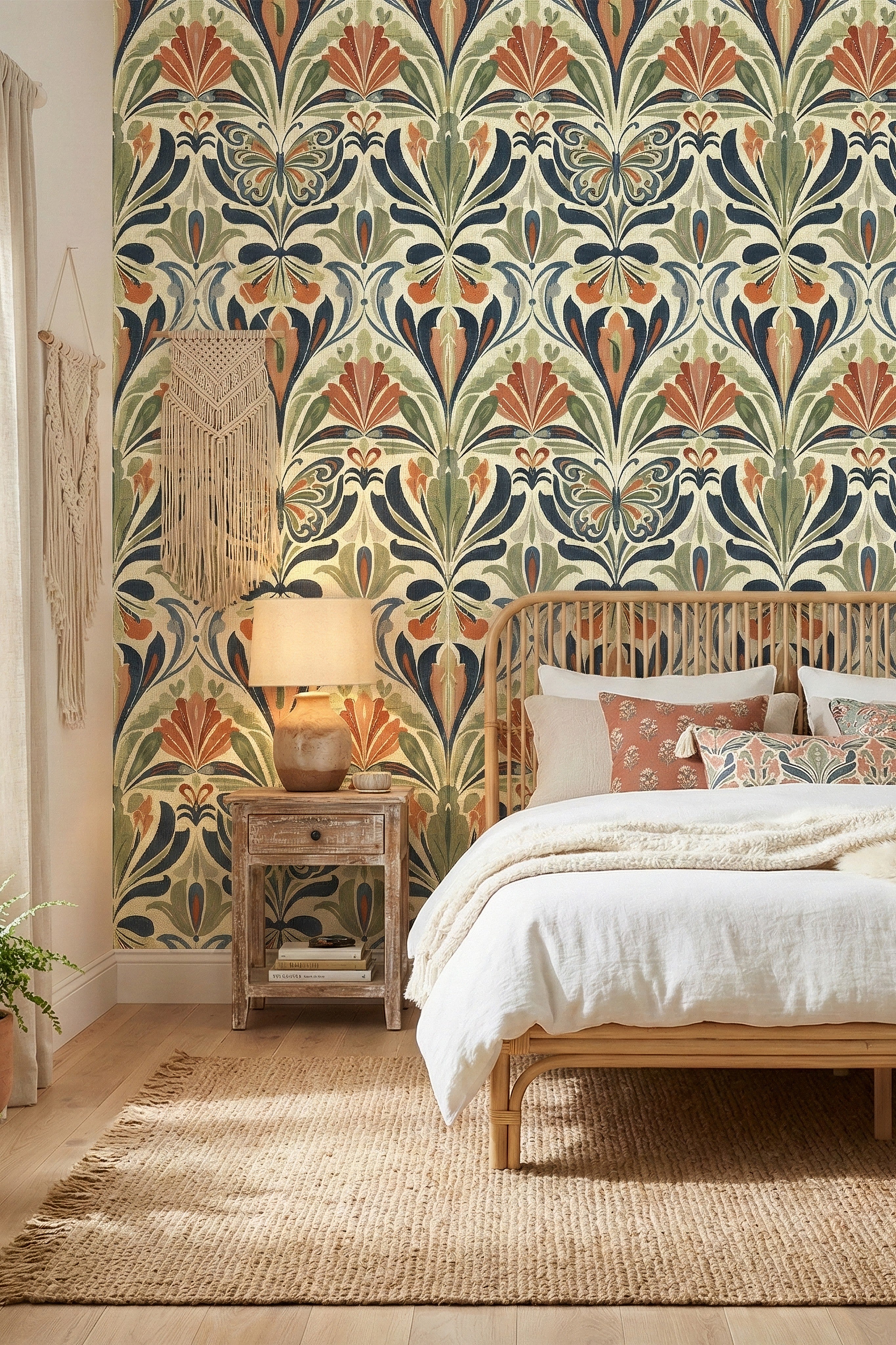Nouveau Flutter wallpaper shown in a bedroom