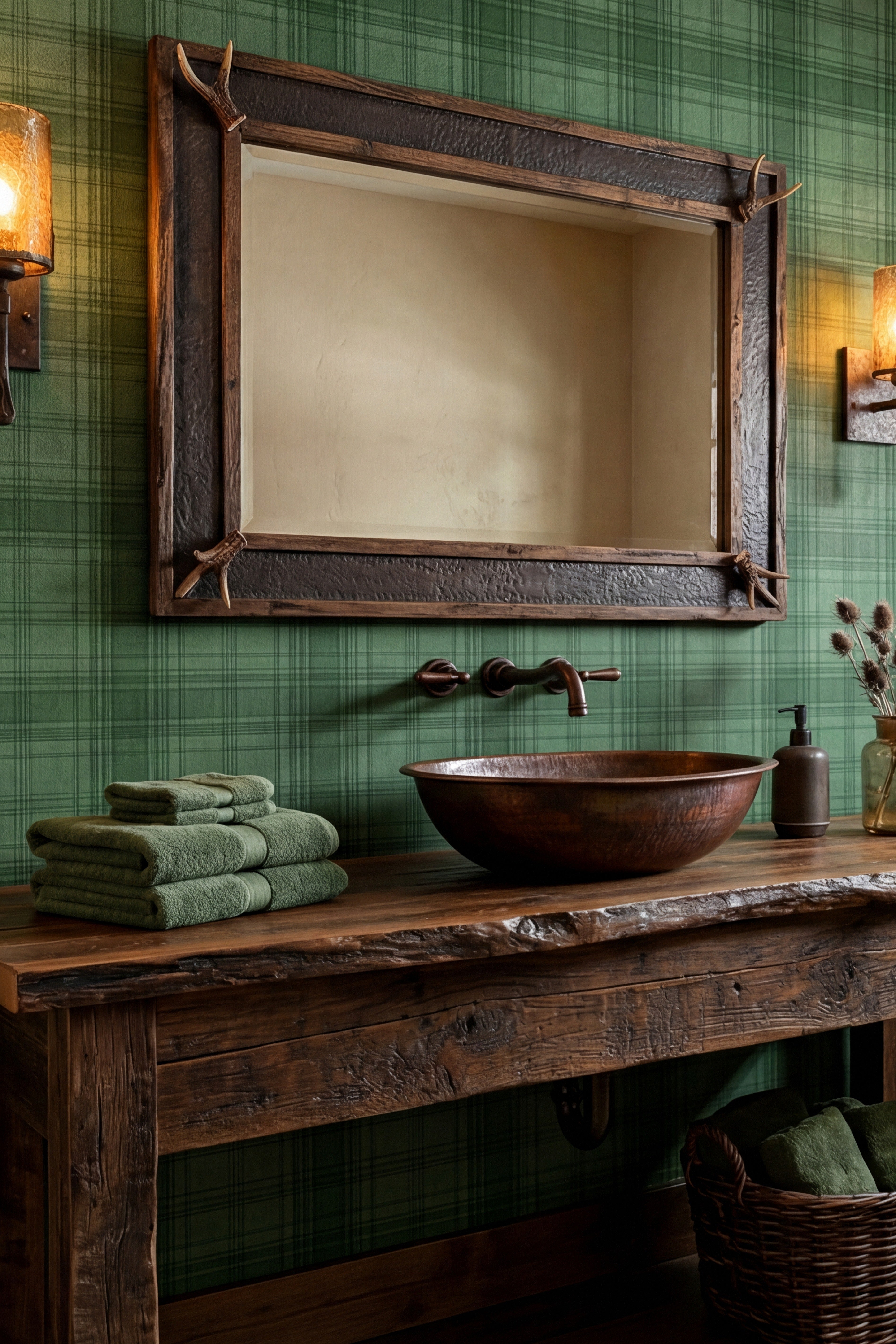 Ranch Plaid wallpaper shown in a powder room