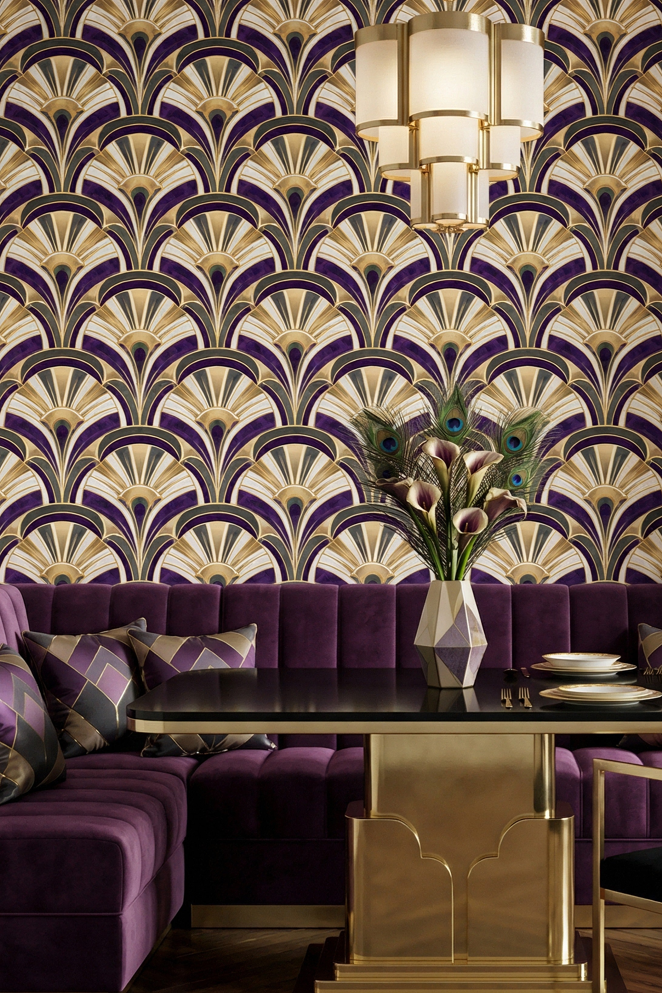 Violet Marquee wallpaper shown in a cozy nook