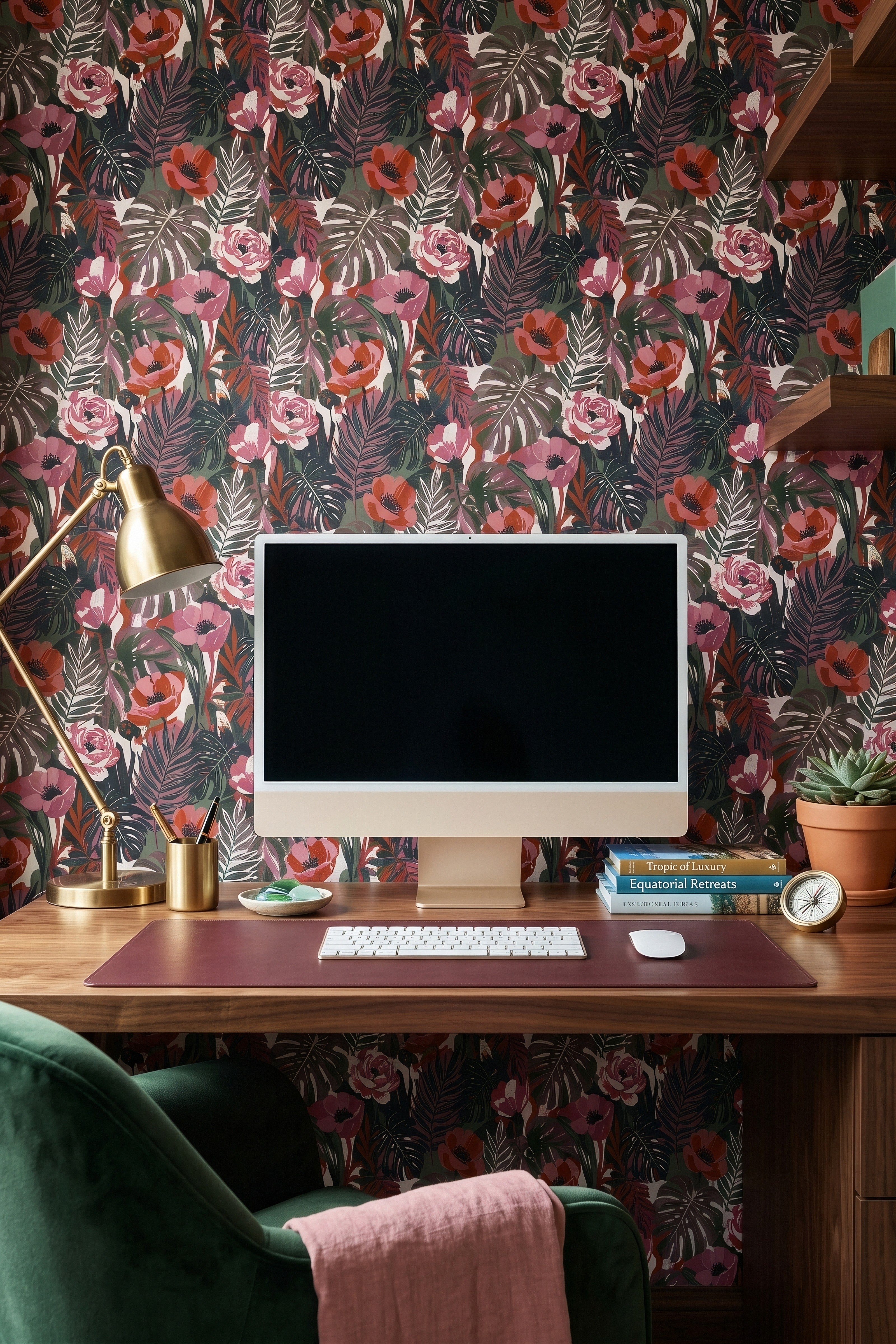 Tropic Punch wallpaper shown in a home office
