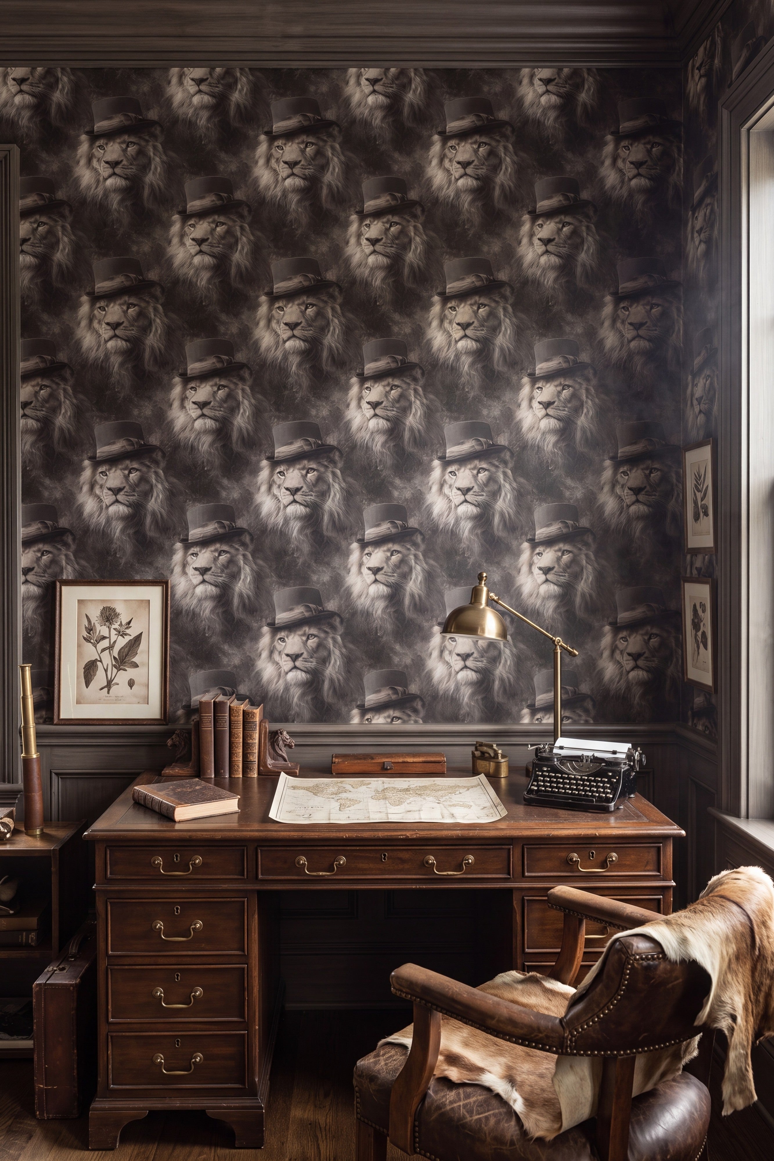 Ash King wallpaper shown in a home office