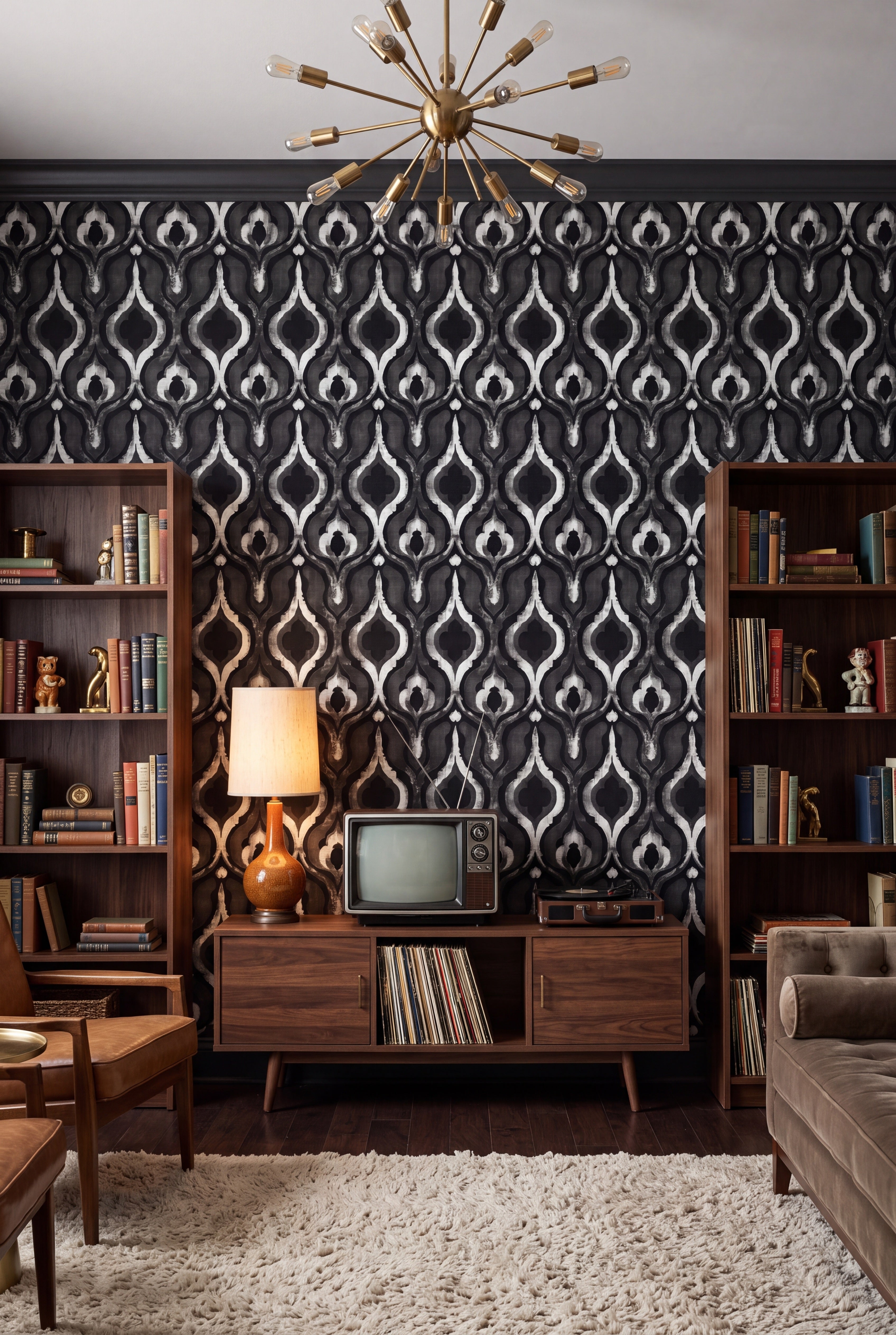 Ash Lantern wallpaper shown in a media room