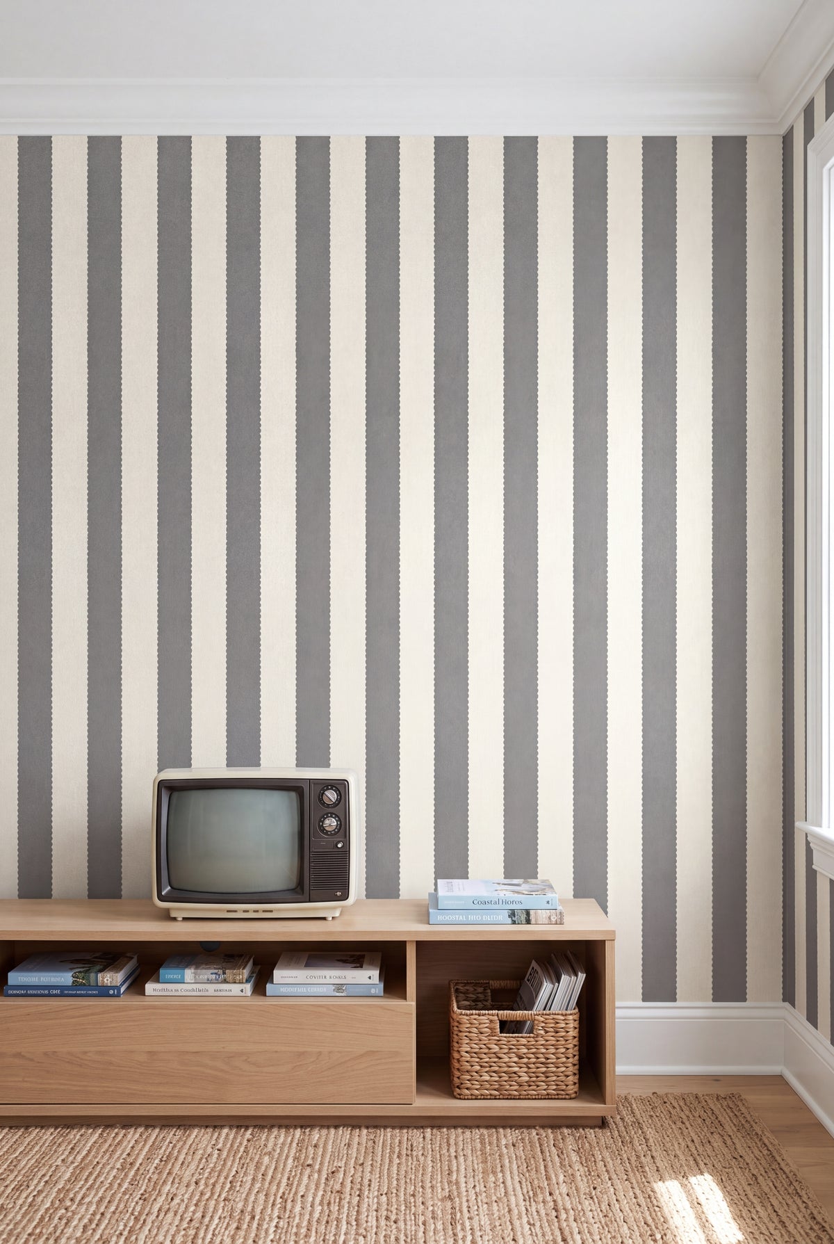 Charcoal Ribbon wallpaper shown in a media room