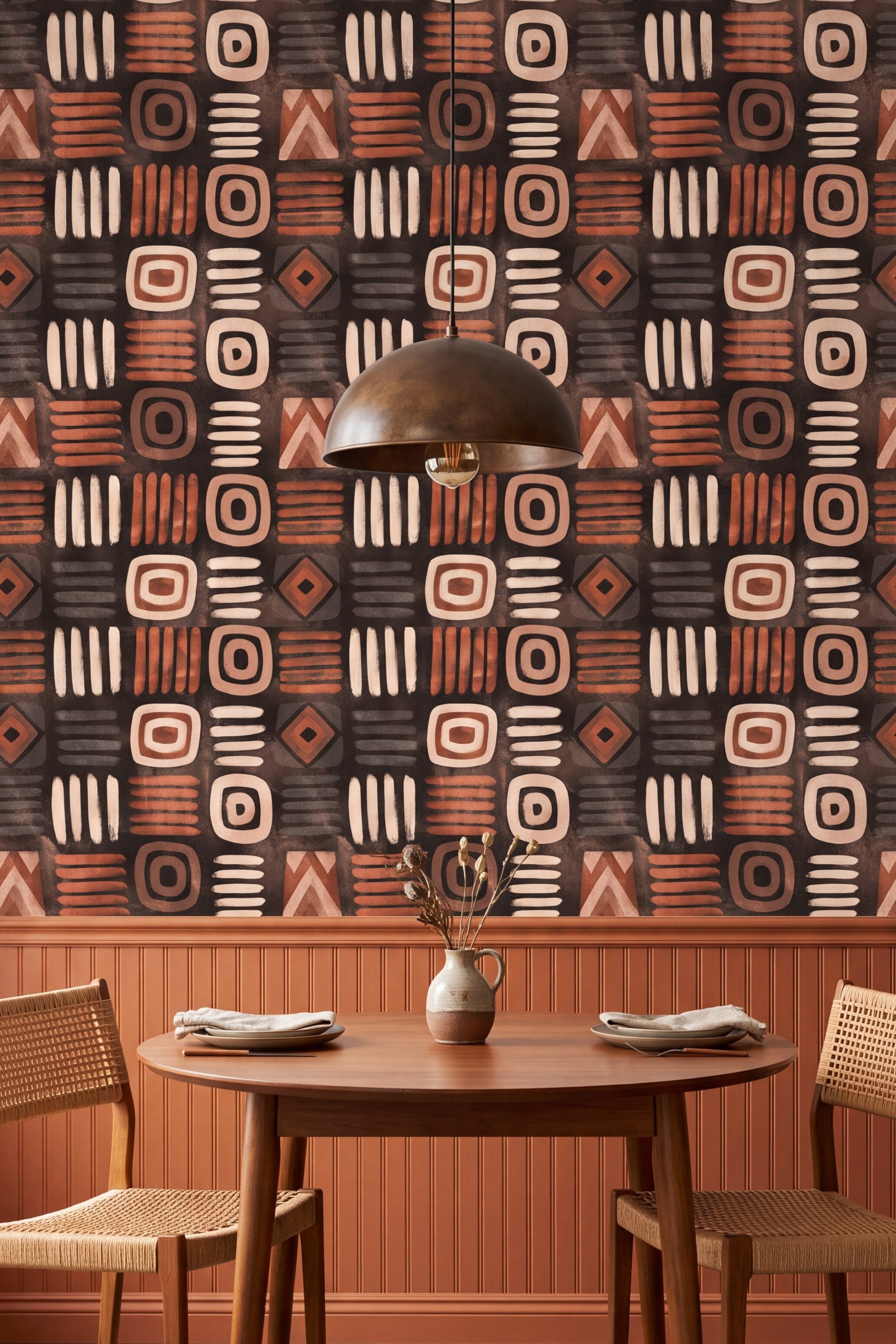Clay Codex wallpaper shown in a kitchen breakfast nook