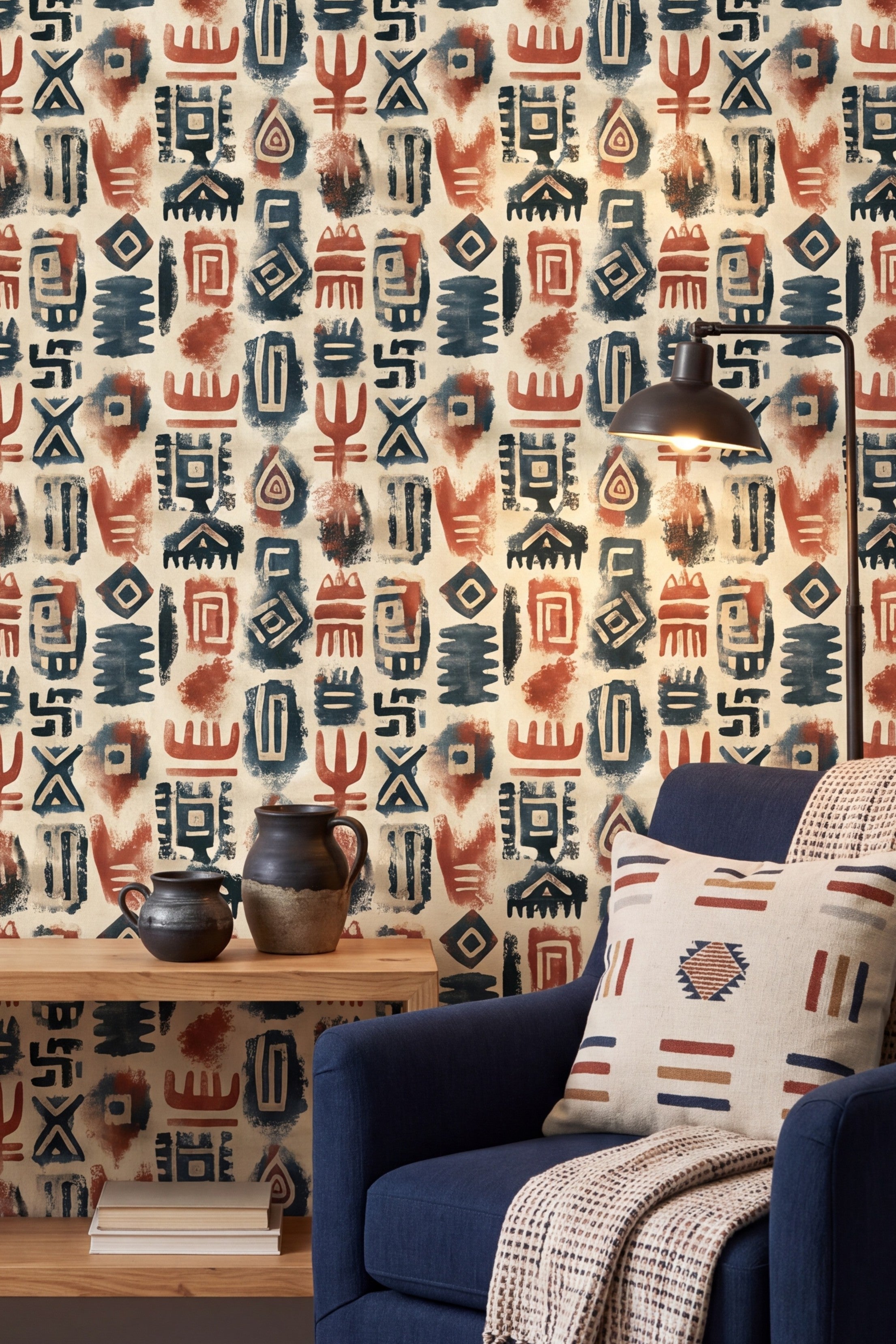 Storyteller wallpaper shown in a living room