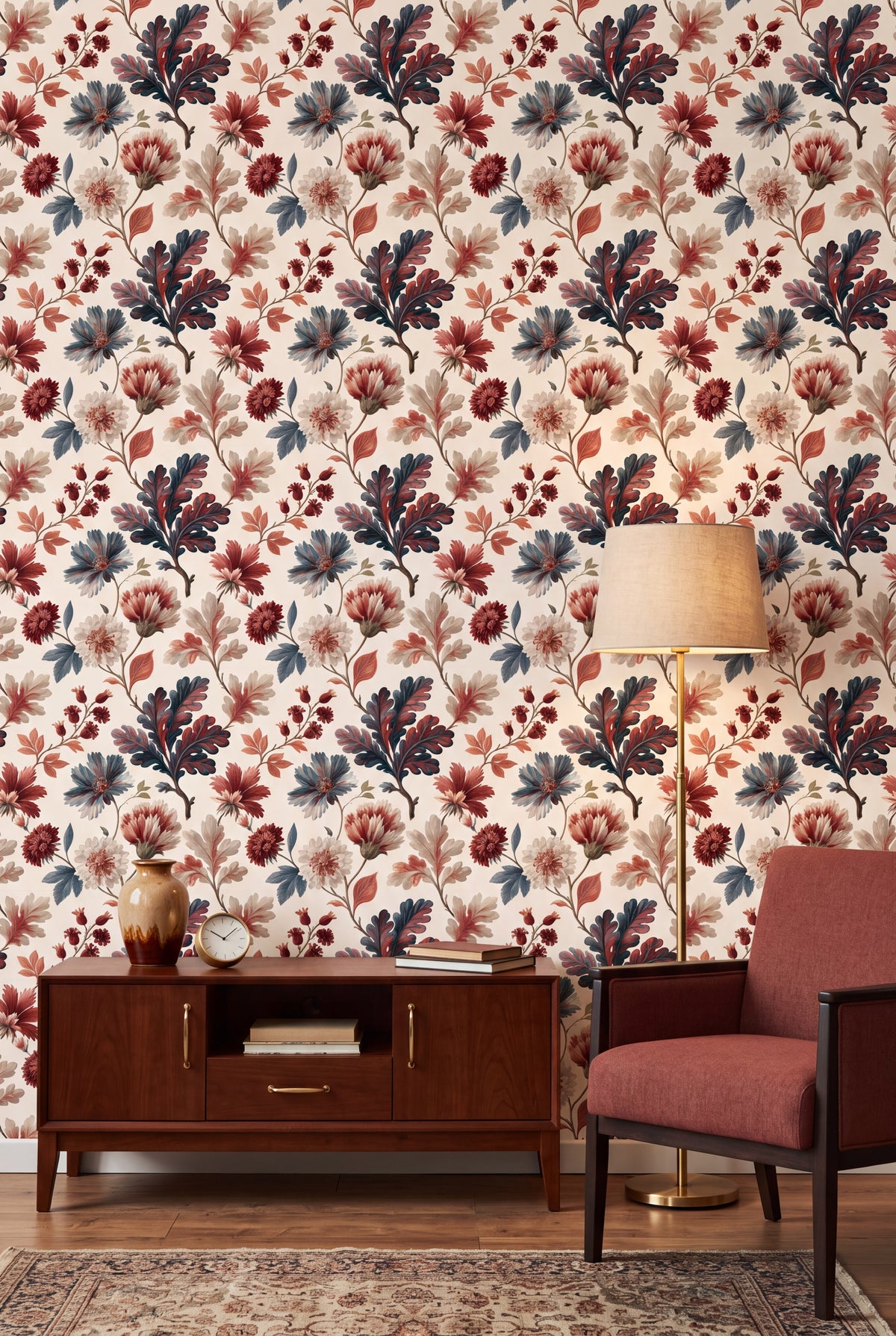 Autumn Posy wallpaper shown in a living room