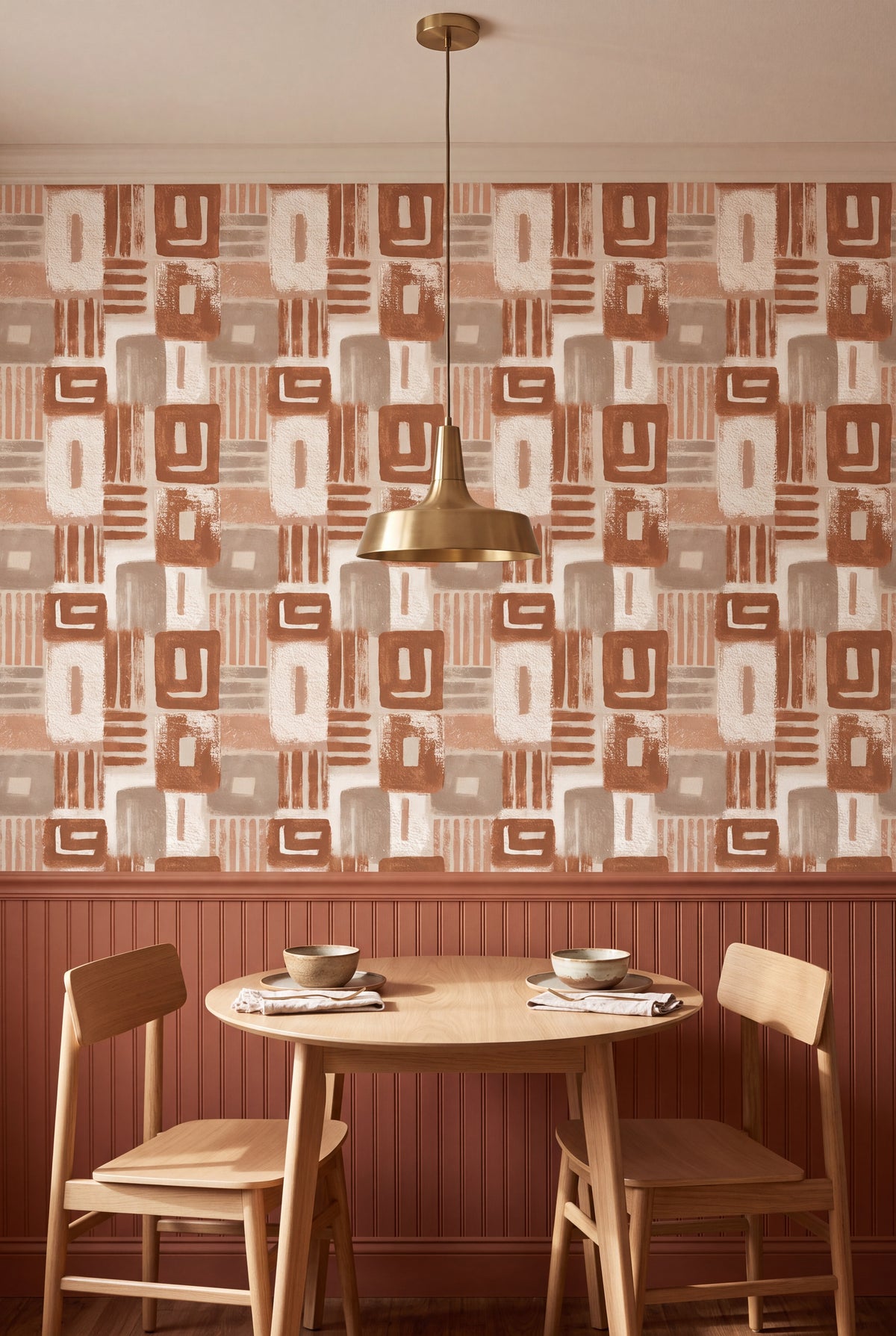 Quarry Lines wallpaper shown in a kitchen breakfast nook