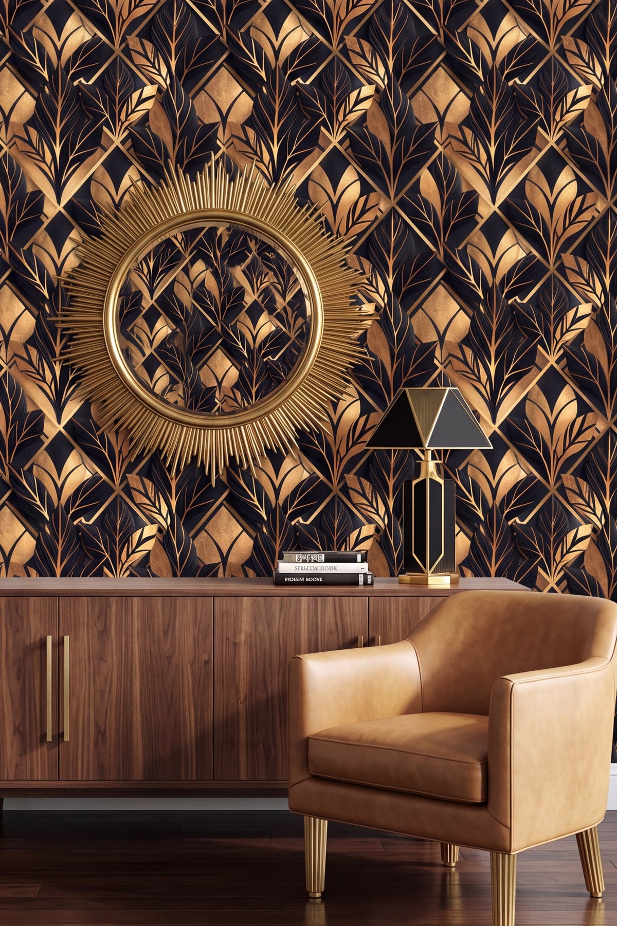 Onyx Marquee wallpaper shown in a living room