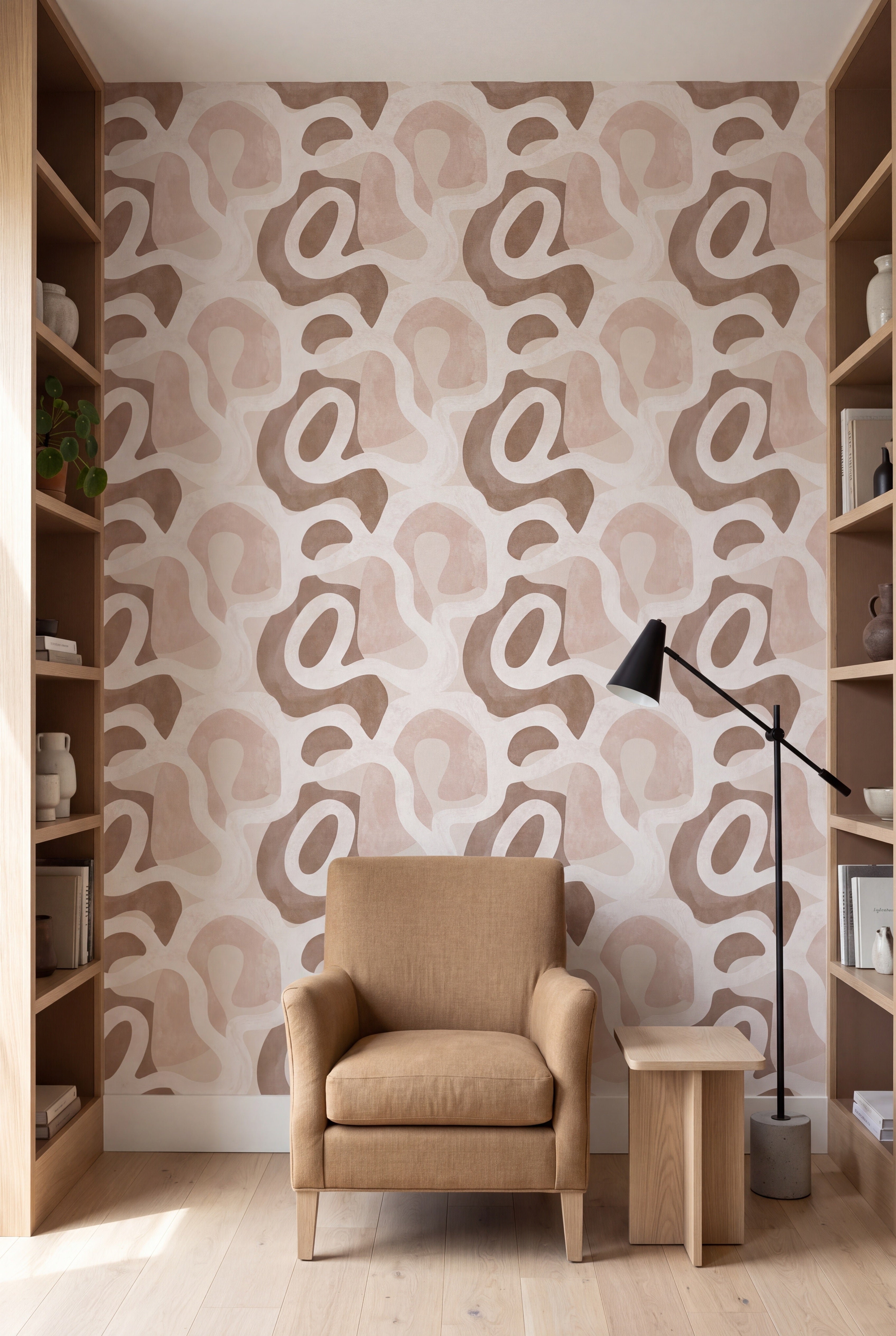 Clay Terrain wallpaper shown in a reading nook