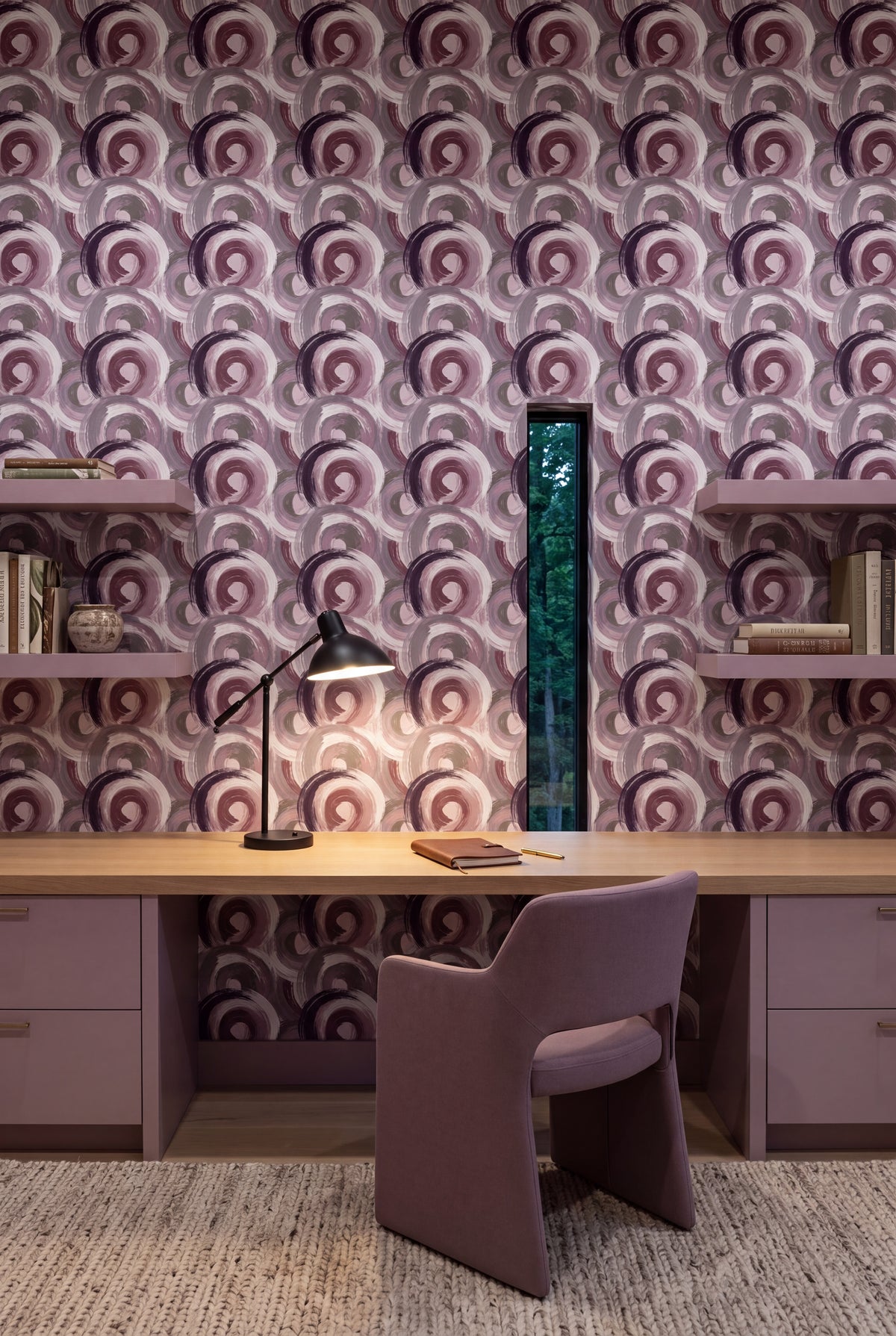 Mauve Halo wallpaper shown in a home office study