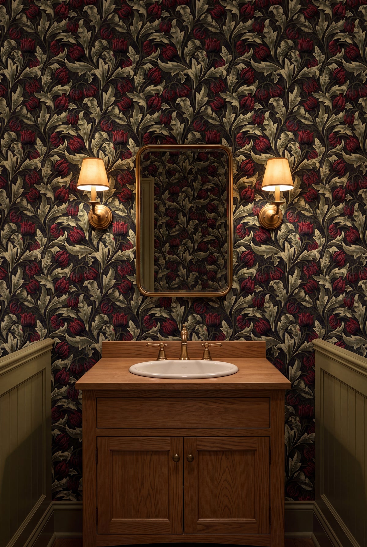 Shadow Tulip wallpaper shown in a powder room