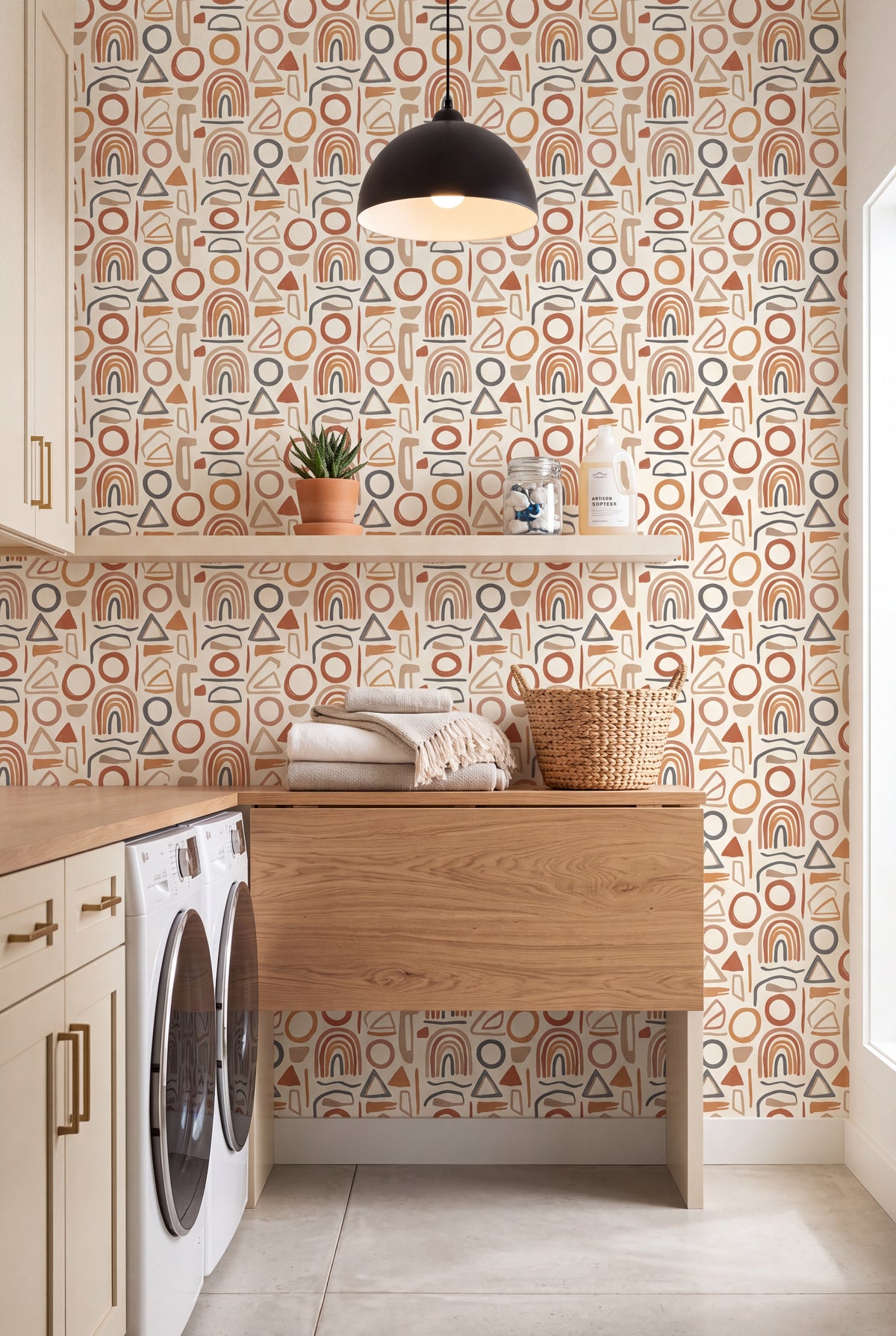Clay Marks wallpaper shown in a laundry room