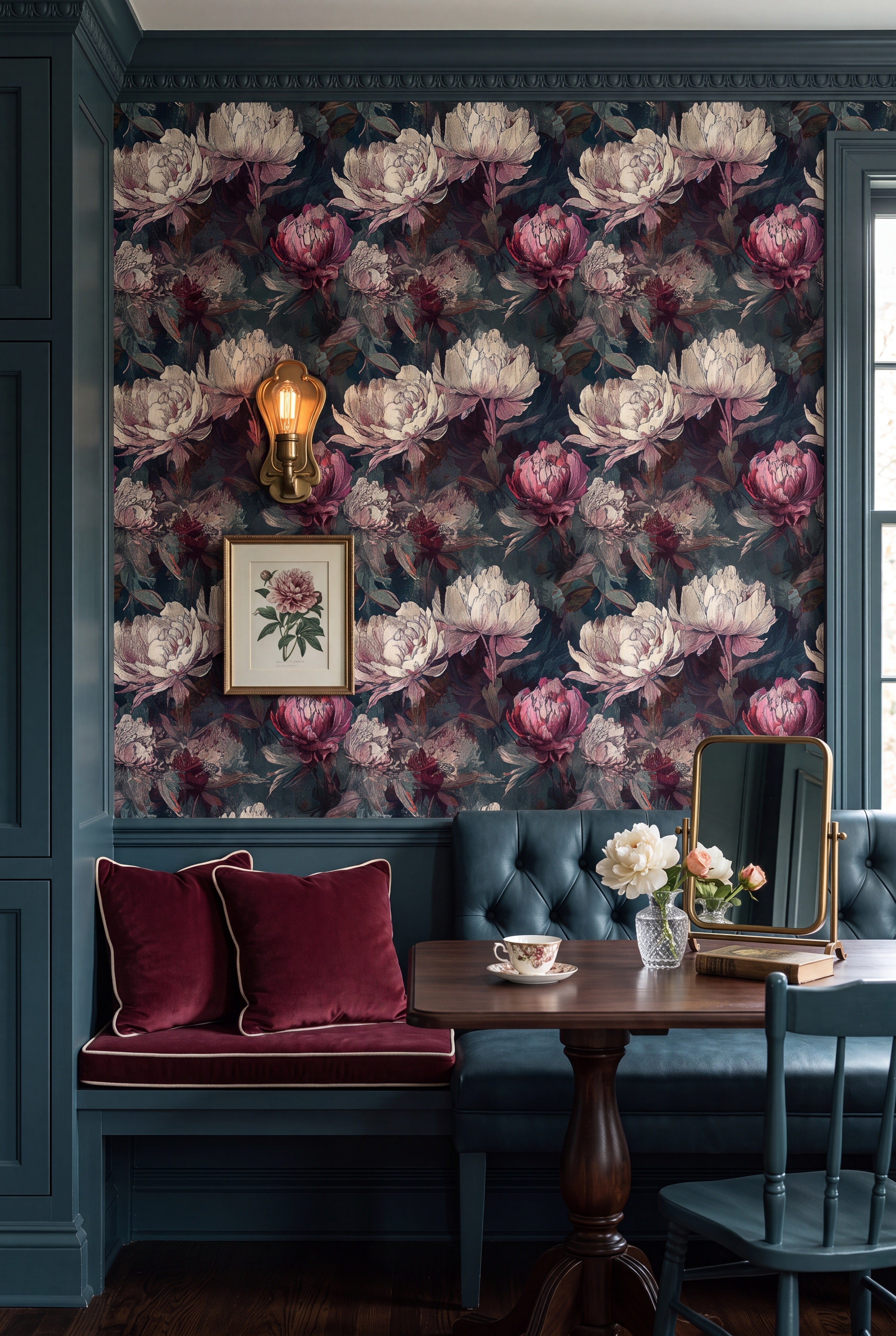 Gothic Romance wallpaper shown in a cozy nook