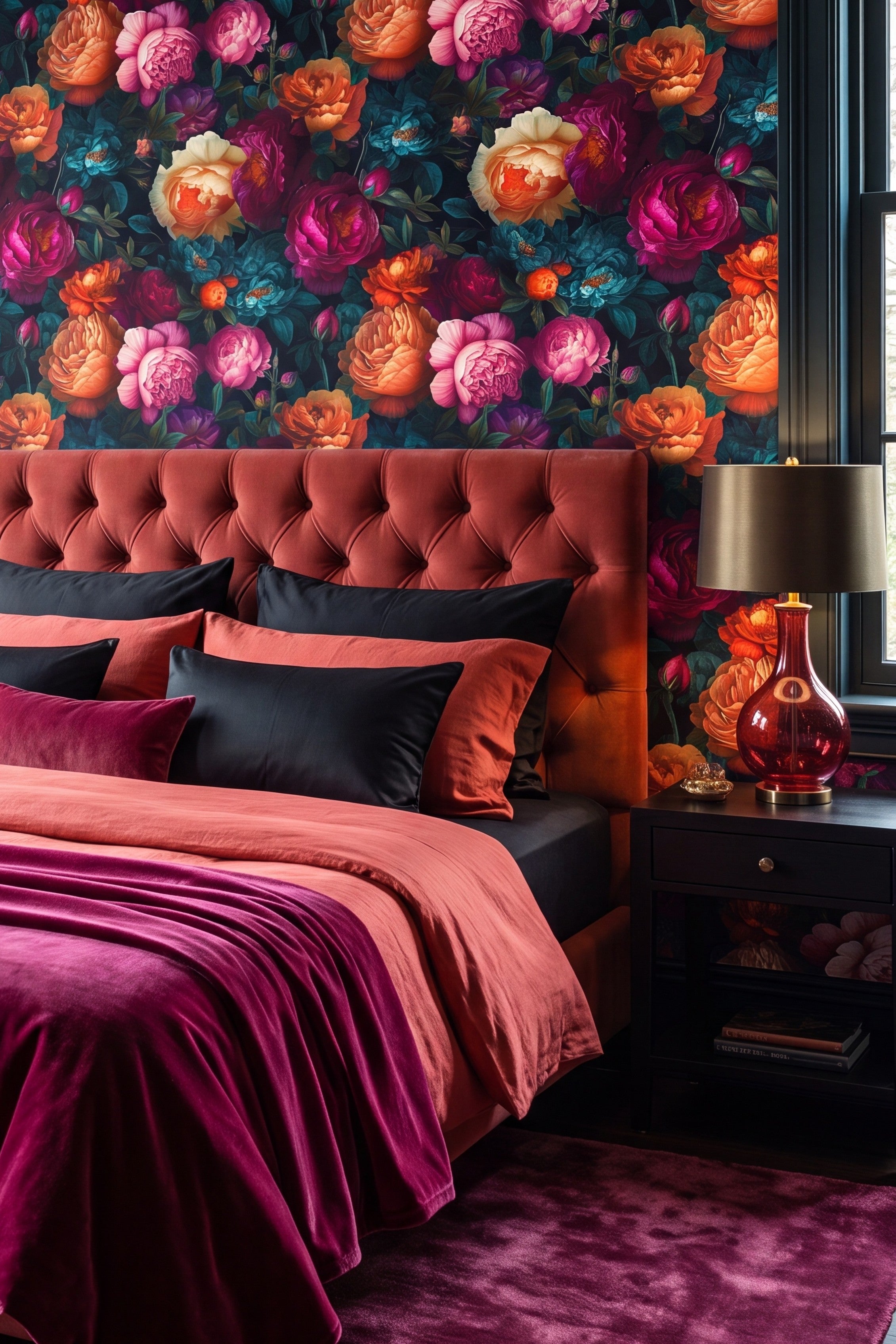 Gemstone Garden wallpaper shown in a bedroom