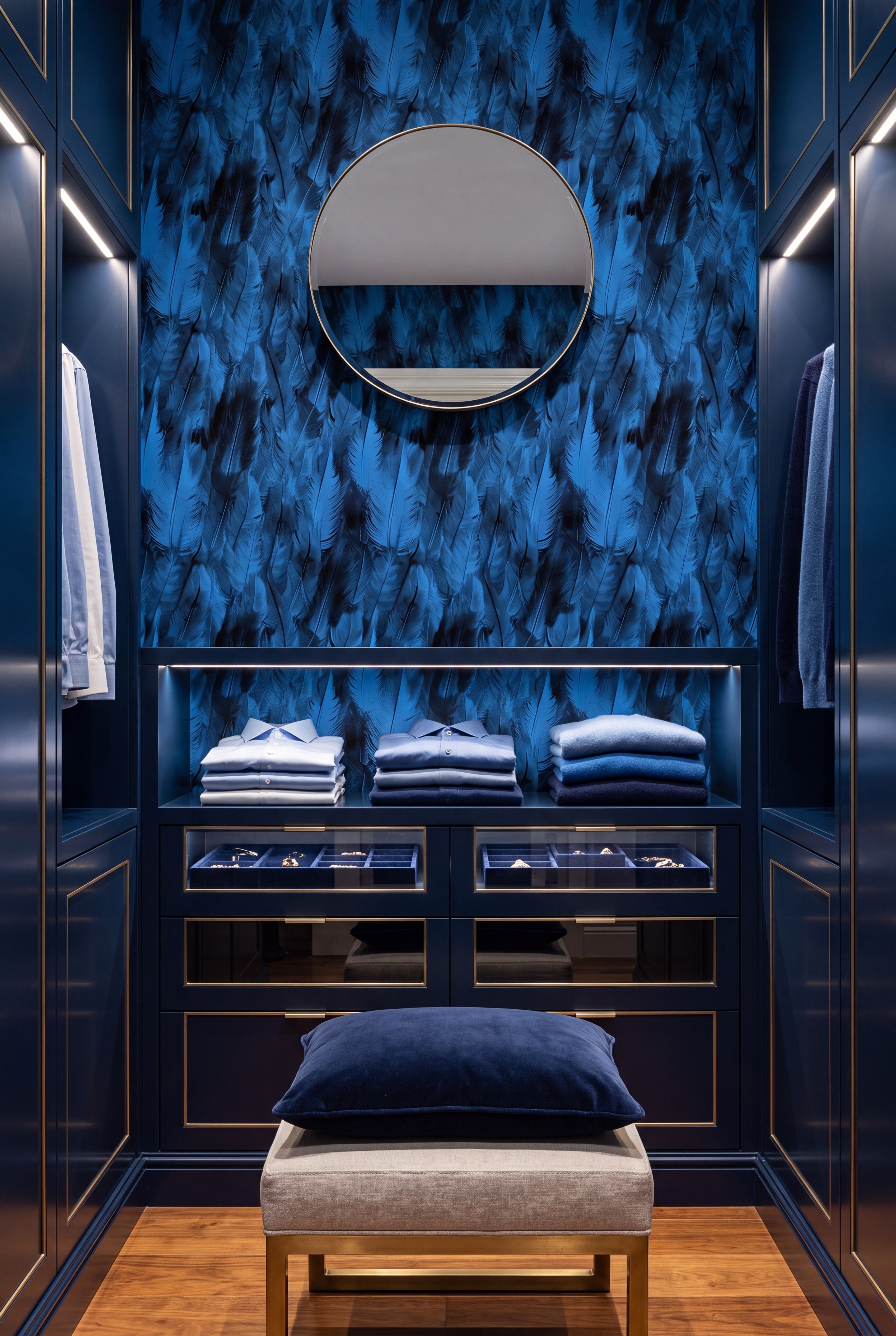 Bohemian Plume wallpaper shown in a closet