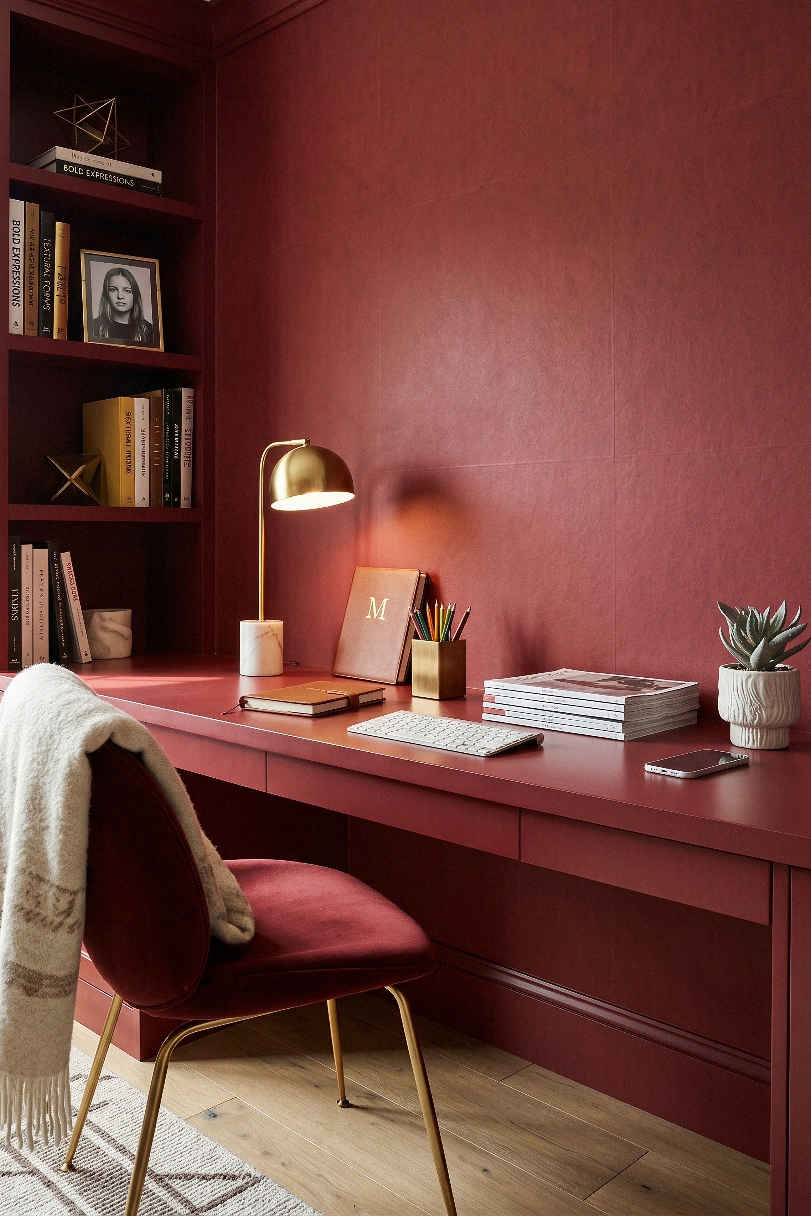 Cabernet wallpaper shown in a home office