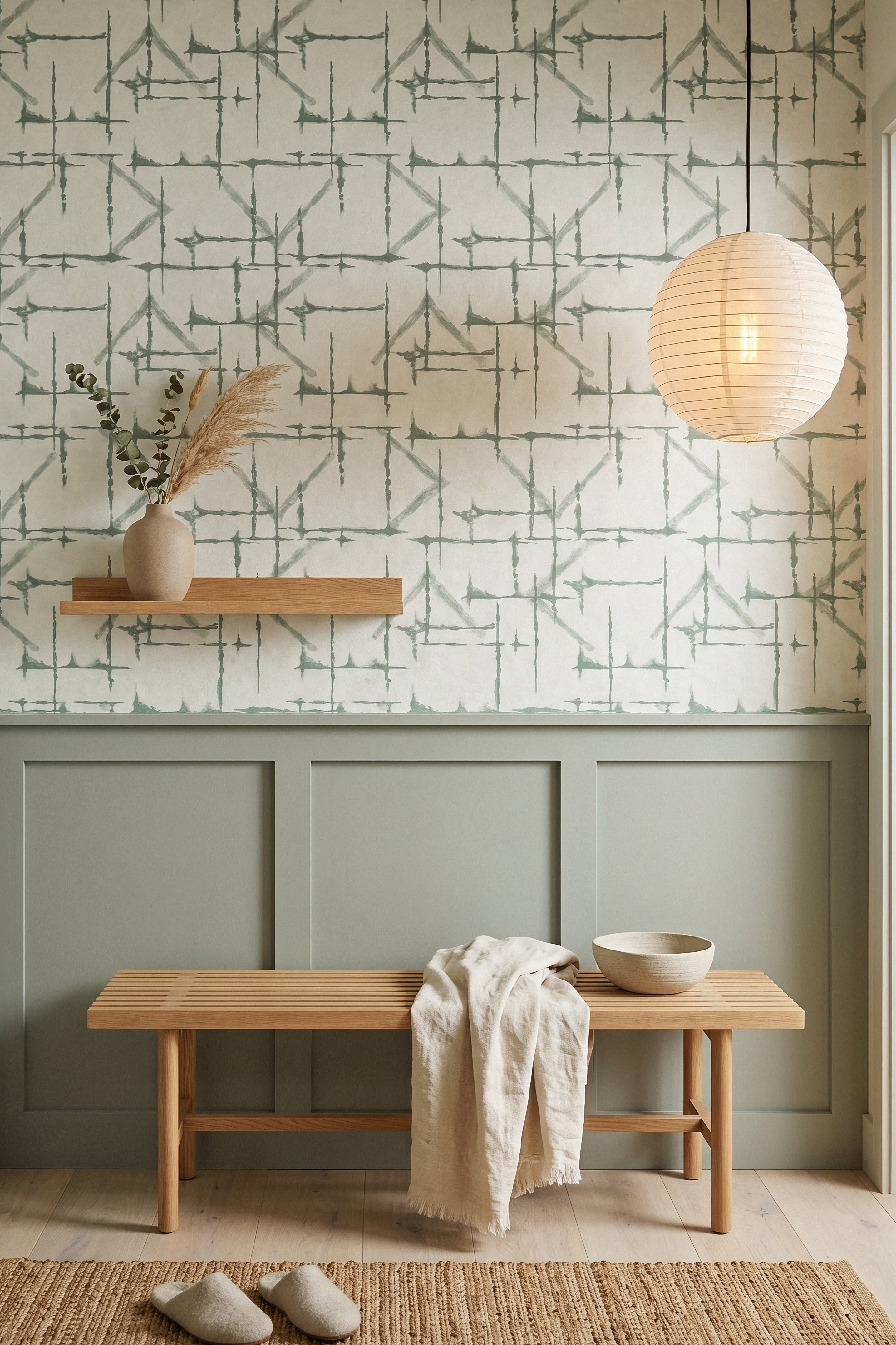 Kyoto Sage wallpaper shown in an entryway