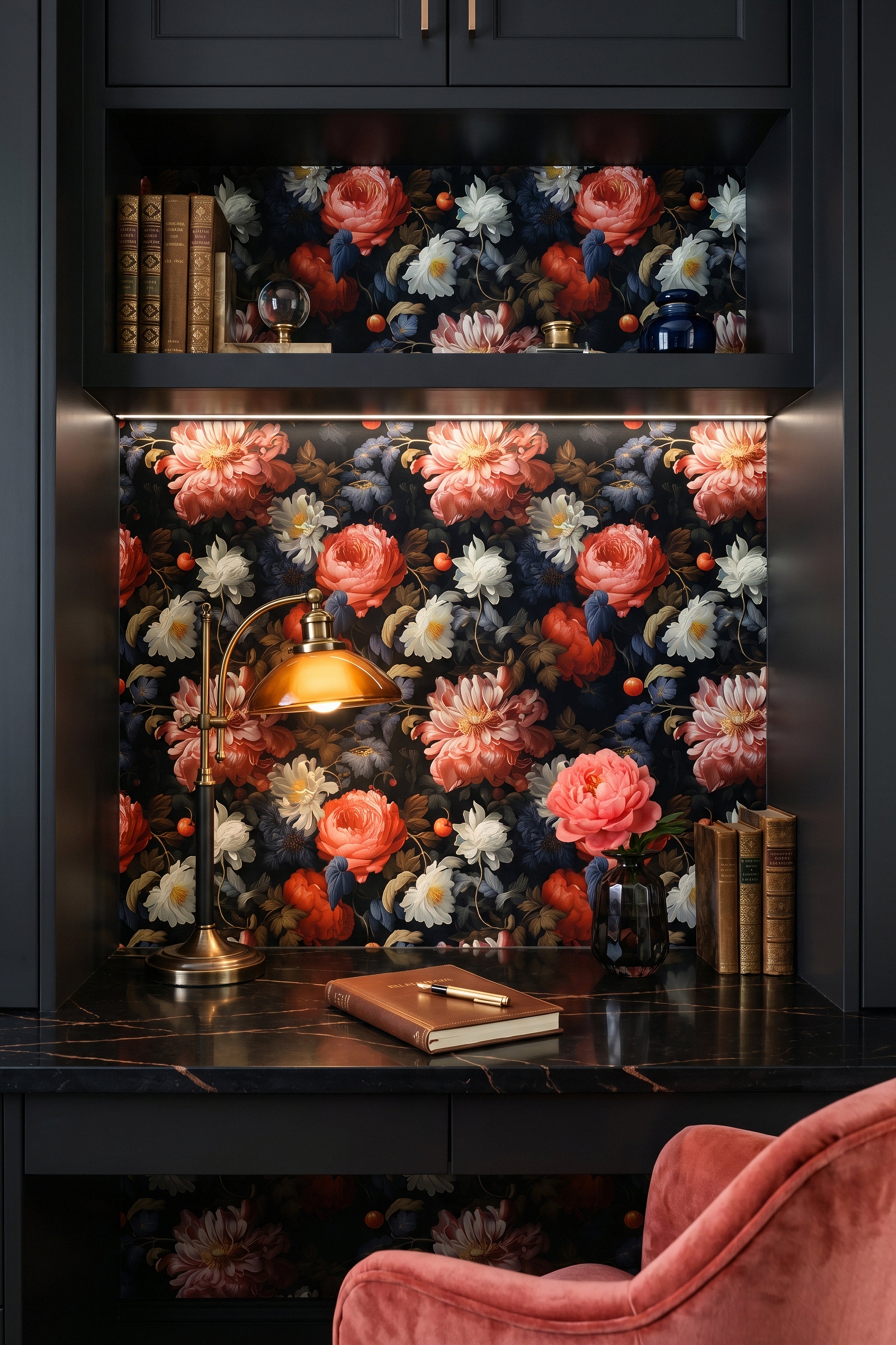 Dutch Nocturne wallpaper shown in a home office